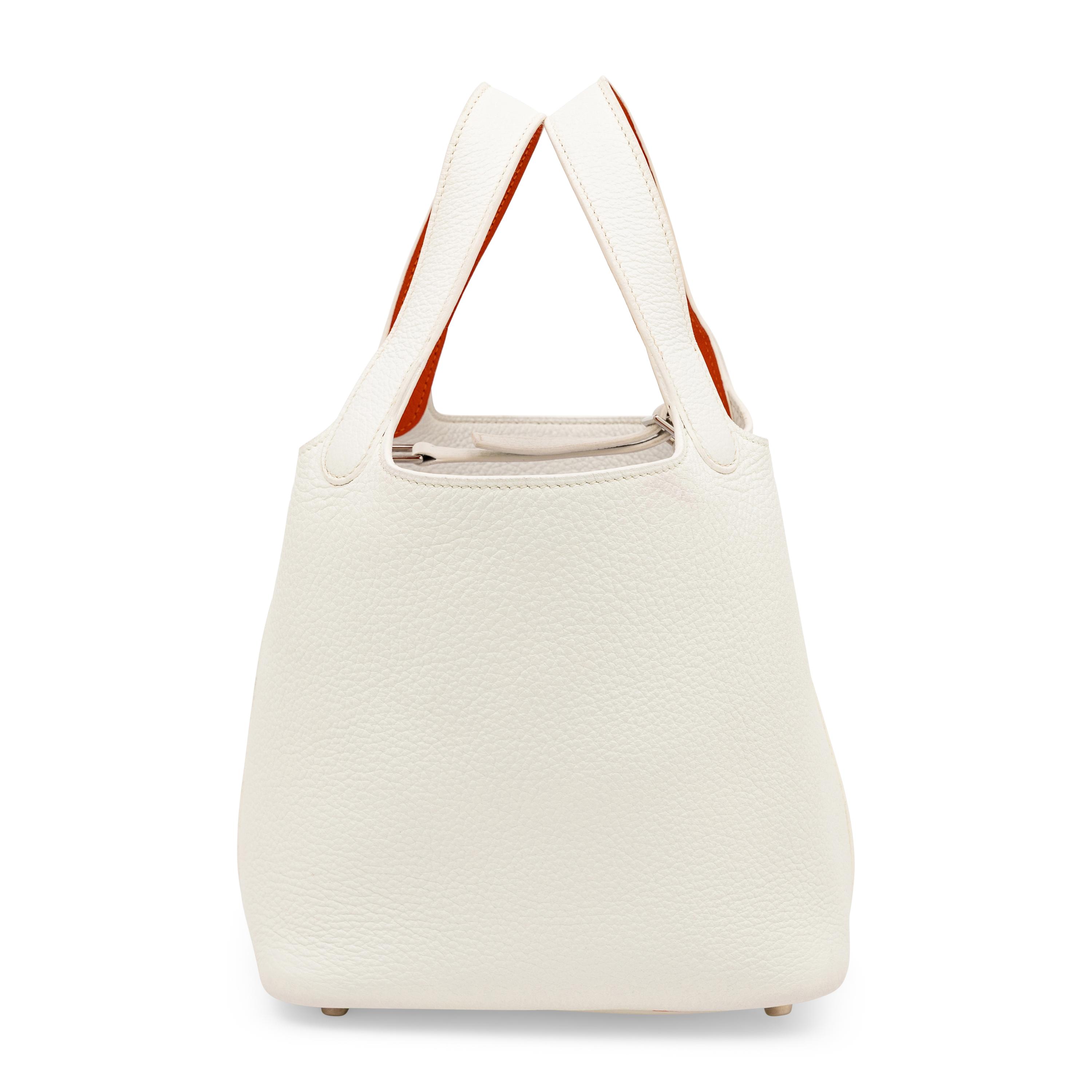 Hermès, Picotin18 in White Togo with Orange Trim