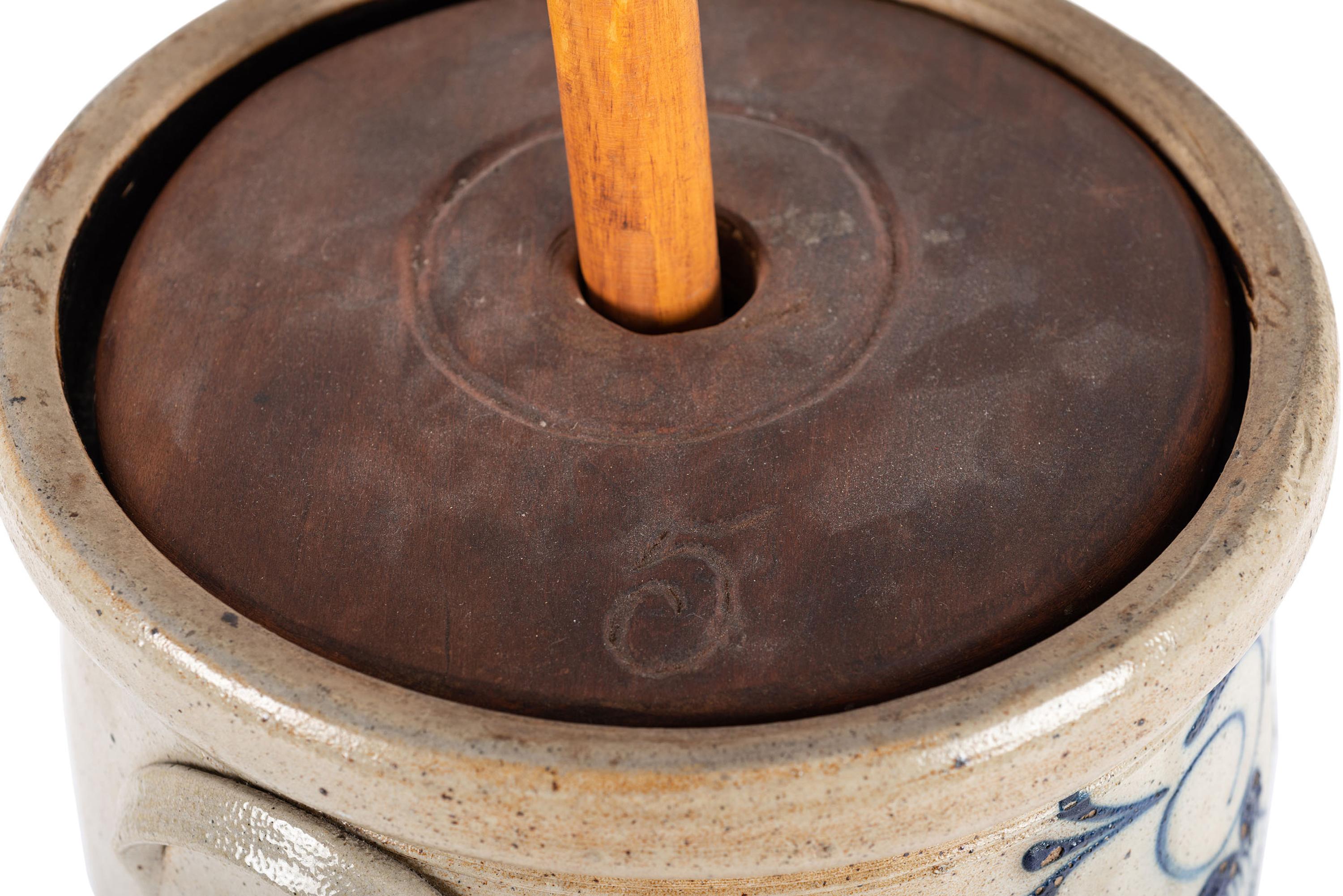 A New York Cobalt-Decorated Five-Gallon Stoneware Churn
