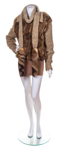A Camel Knit and Fox Fur Jacket,