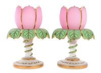 A Pair of French Opaline Glass Floral-Form Urns — 20TH CENTURY