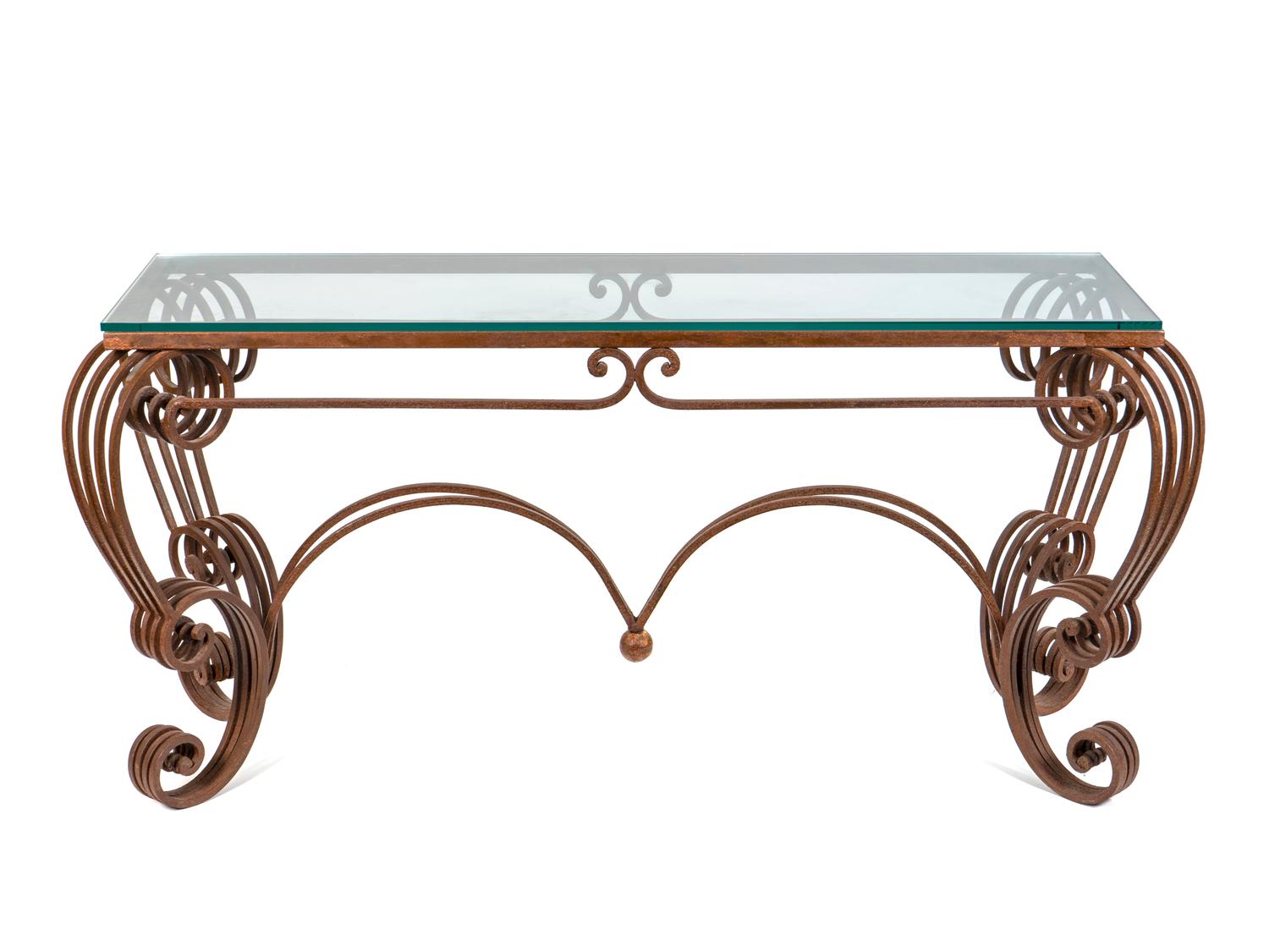 A Rococo Style Wrought Iron and Glass Patio Table — 20TH CENTURY