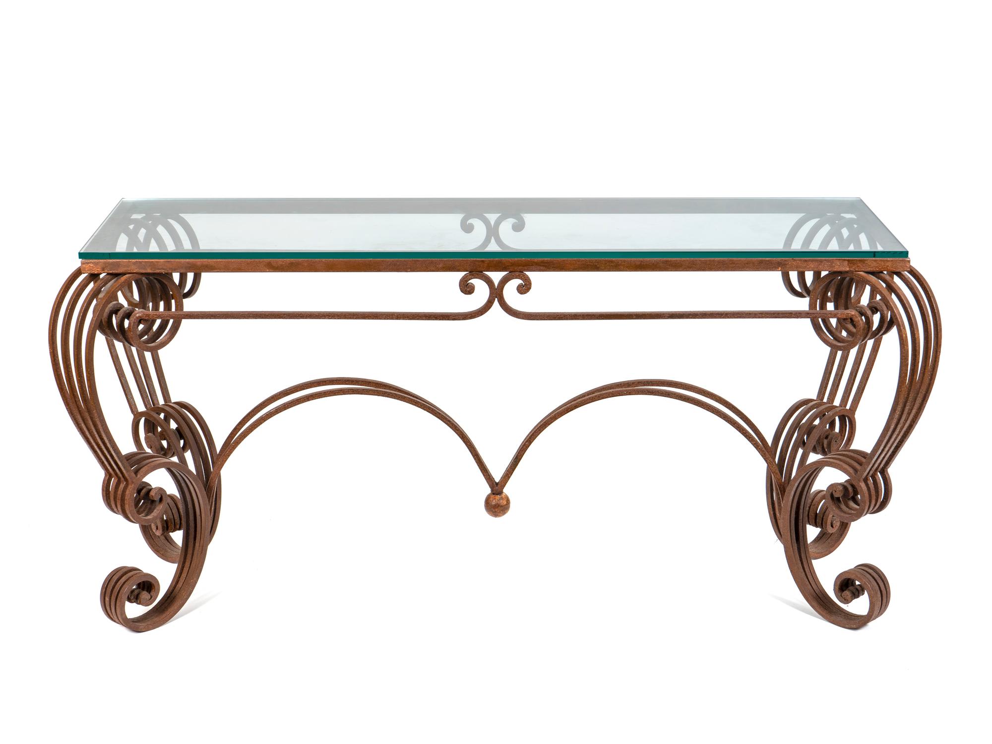 A Rococo Style Wrought Iron and Glass Patio Table — 20TH CENTURY