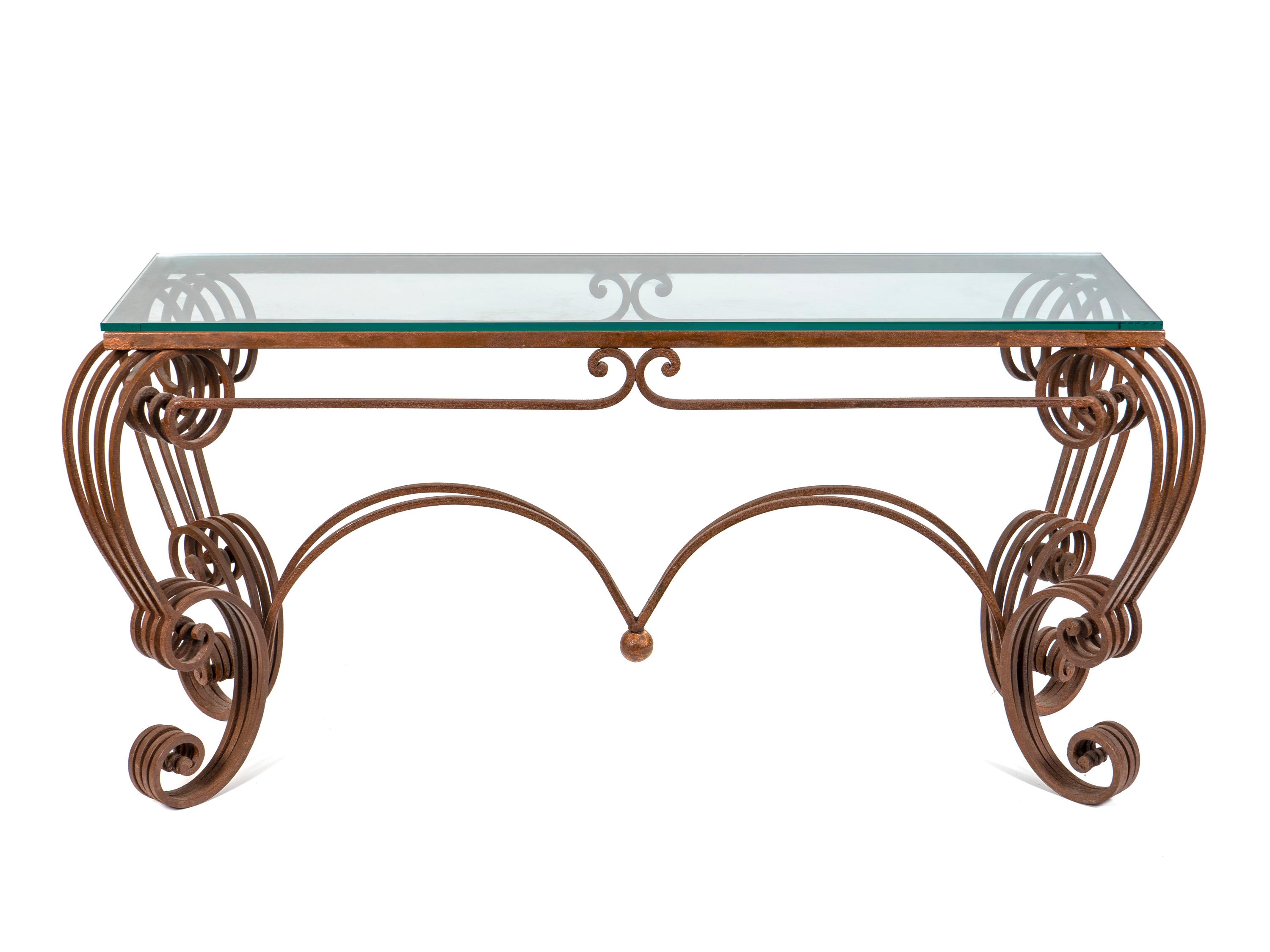 A Rococo Style Wrought Iron and Glass Patio Table — 20TH CENTURY
