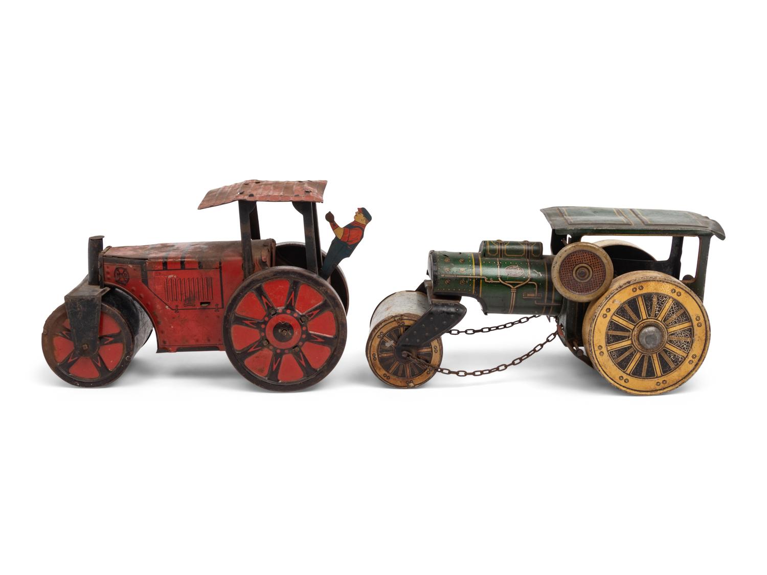 Two Tin Lithograph Road Roller Toys