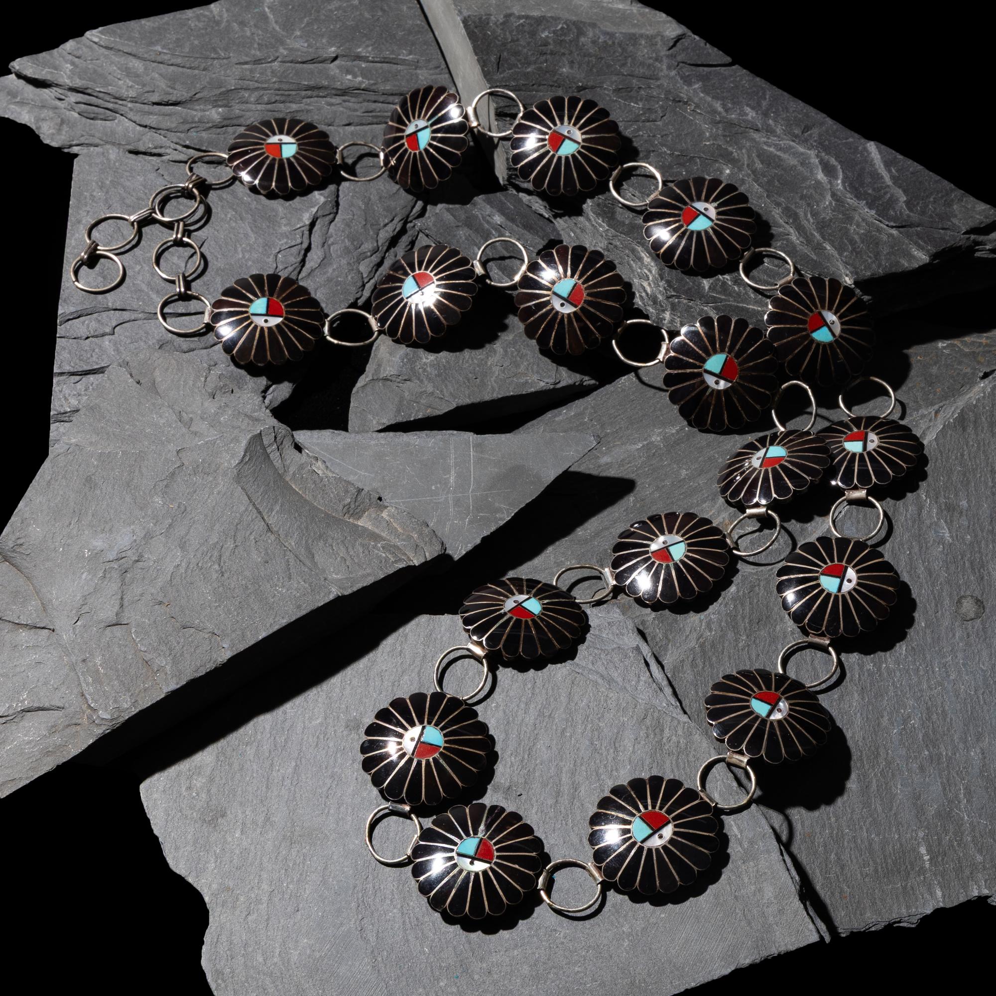 Zuni Silver and Mosaic Inlay Sunface Link Concha Belt