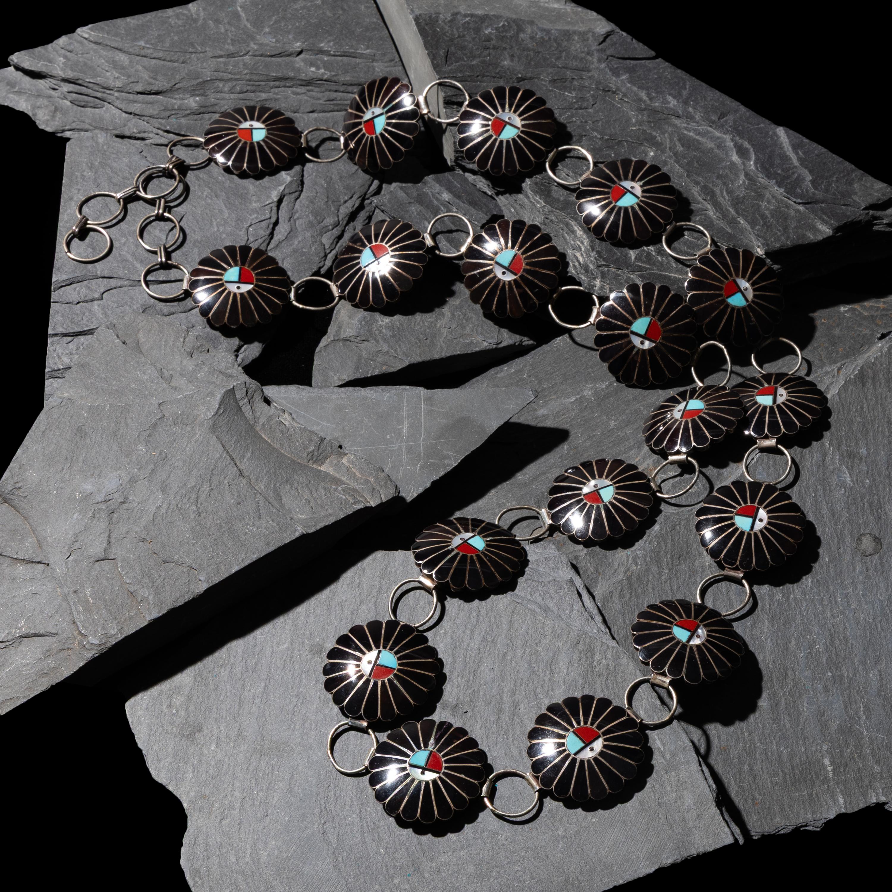 Zuni Silver and Mosaic Inlay Sunface Link Concha Belt