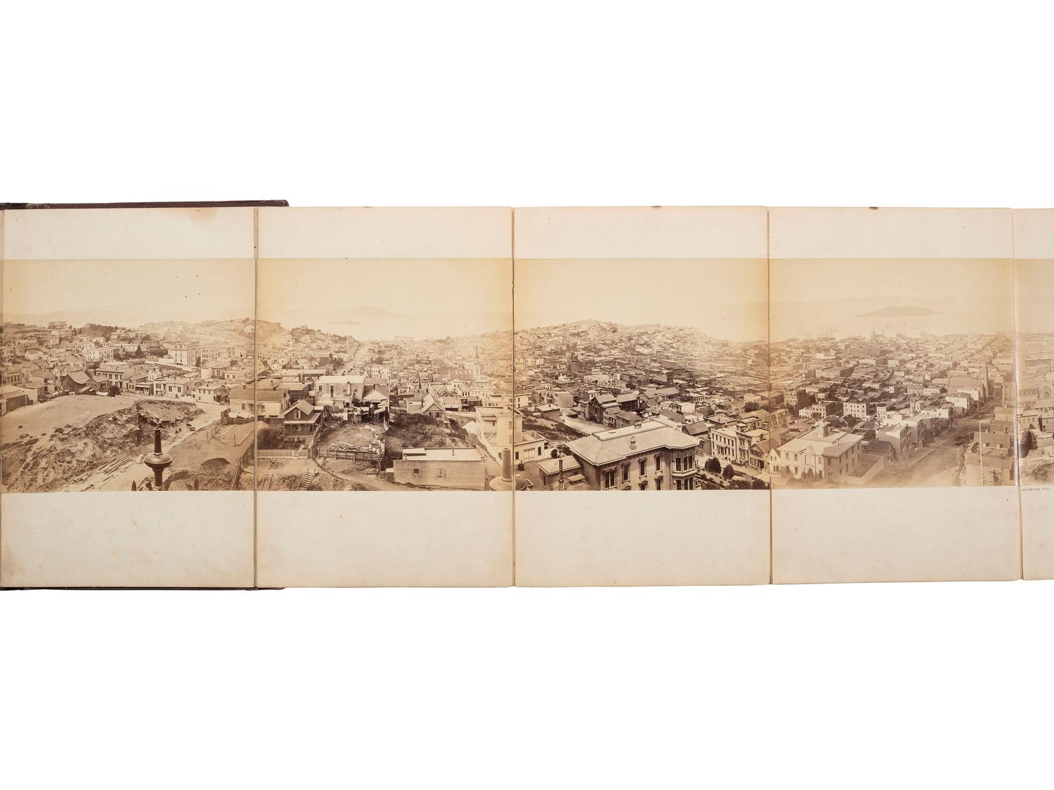 (SAN FRANCISCO.) MUYBRIDGE, Eadweard, photographer. Panorama of San Francisco from California St. Hill . San Francisco, CA: Morse’s Gallery, 1877. 11-panel albumen photograph panorama.