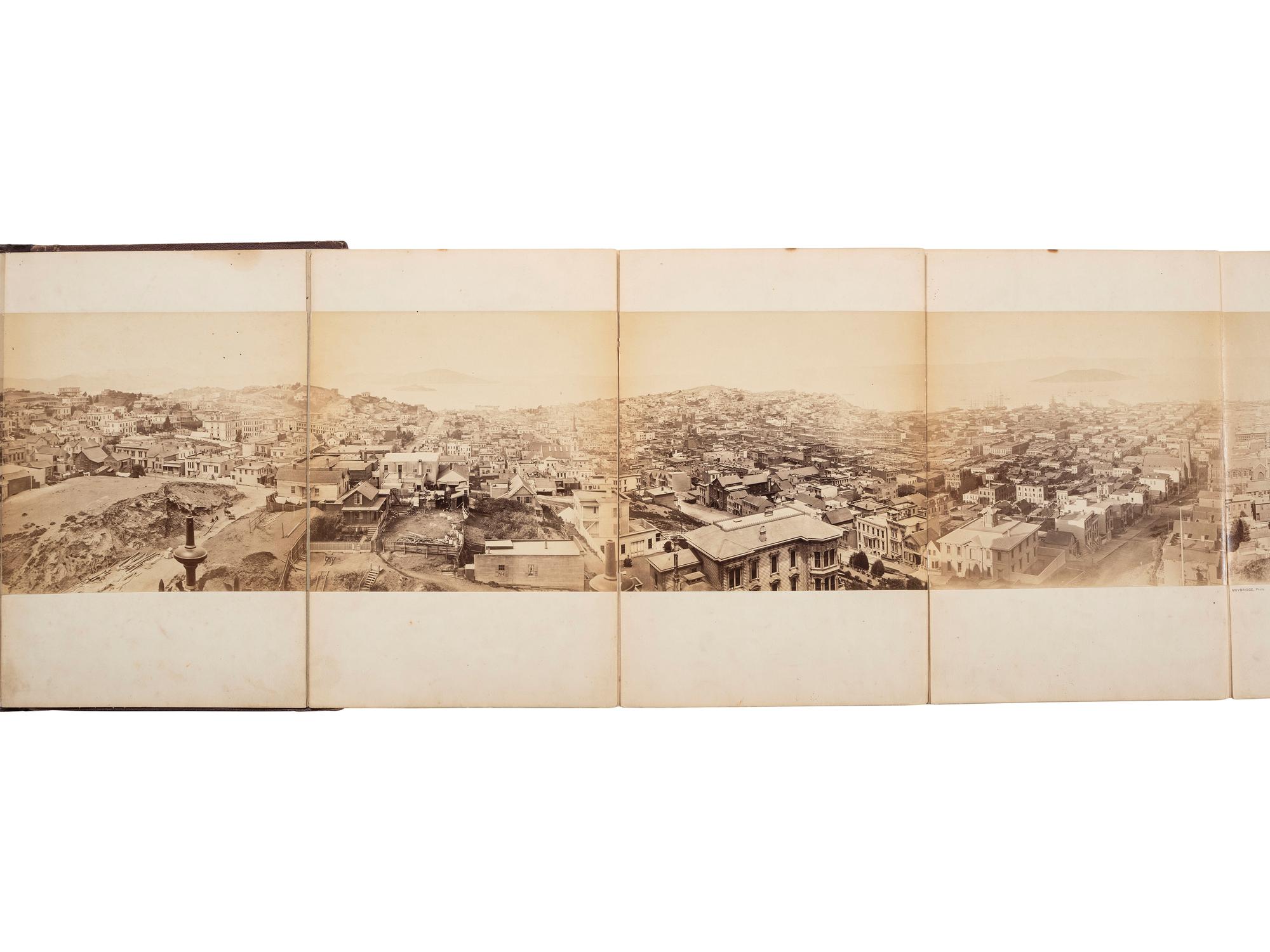(SAN FRANCISCO.) MUYBRIDGE, Eadweard, photographer. Panorama of San Francisco from California St. Hill . San Francisco, CA: Morse’s Gallery, 1877. 11-panel albumen photograph panorama.