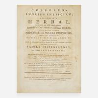 [Science, Medicine, & Mathematics] [Culpeper, Nicholas] Sibly, E(benezer). Culpeper's English Physician; and Complete Herbal...