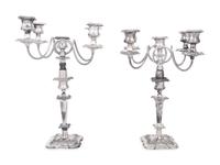 A Pair of English Silver-Plate Convertible Four-Light Candelabra