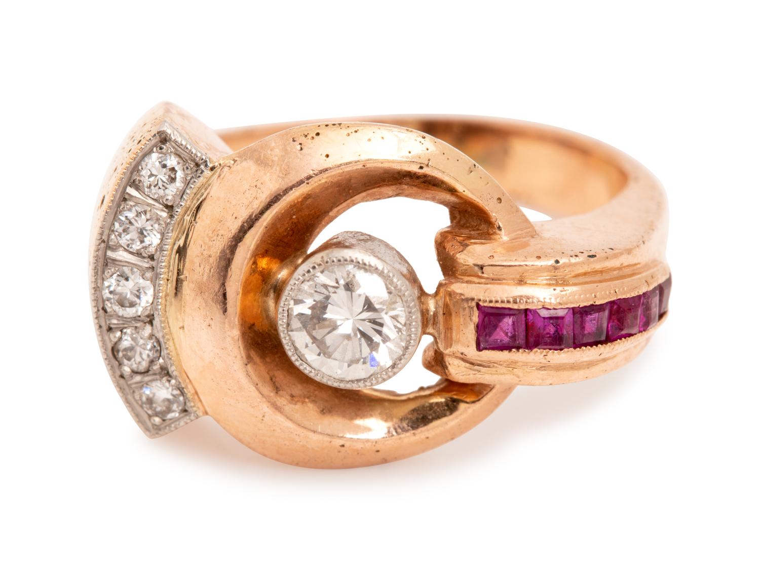 A Bicolor Gold, Diamond and Ruby Ring,