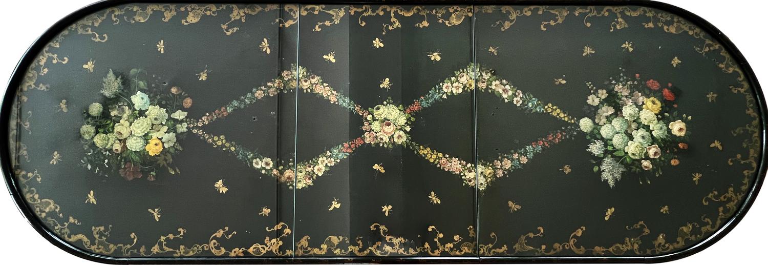 A Maison Jansen Painted and Parcel Gilt Lacquered Double Pedestal Dining Table