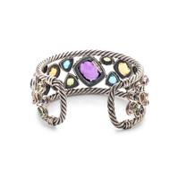 STERLING SILVER, YELLOW GOLD AND GEMSTONE CUFF BRACELET