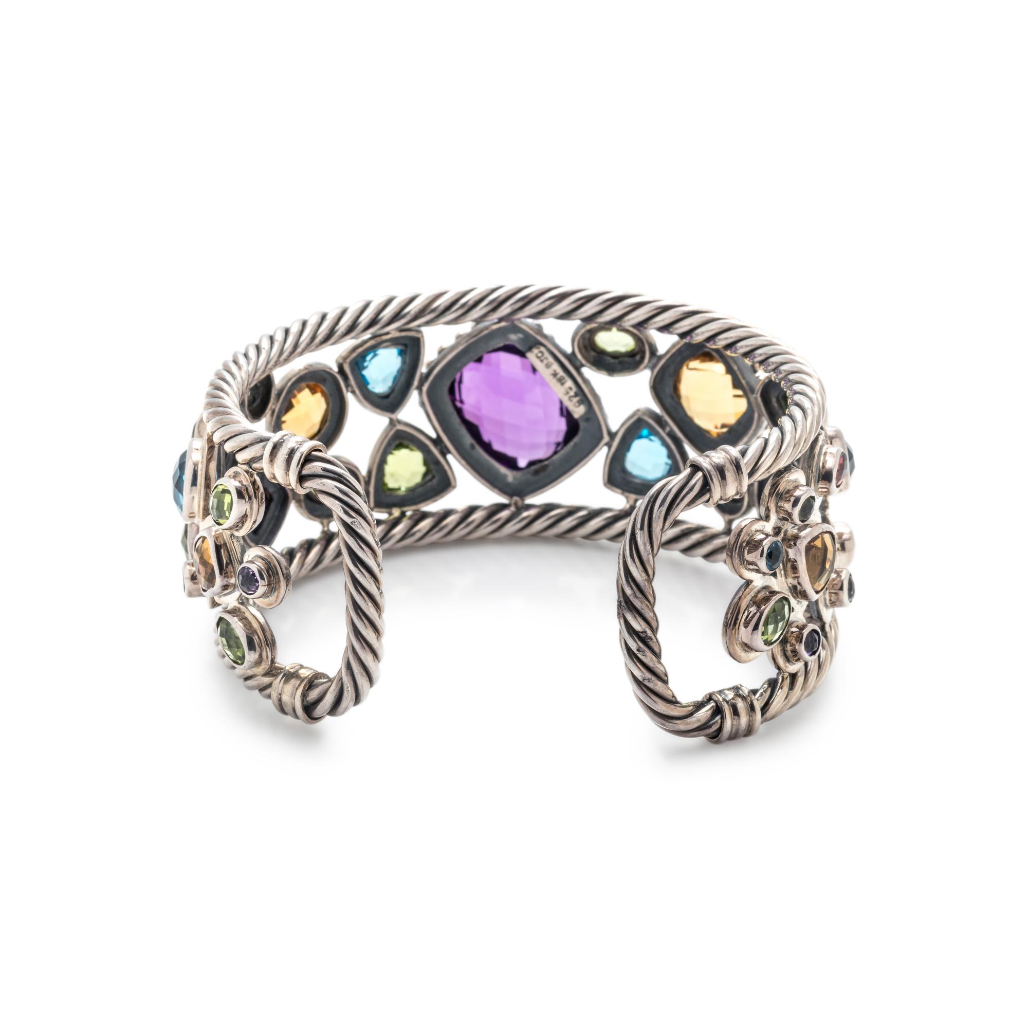 STERLING SILVER, YELLOW GOLD AND GEMSTONE CUFF BRACELET