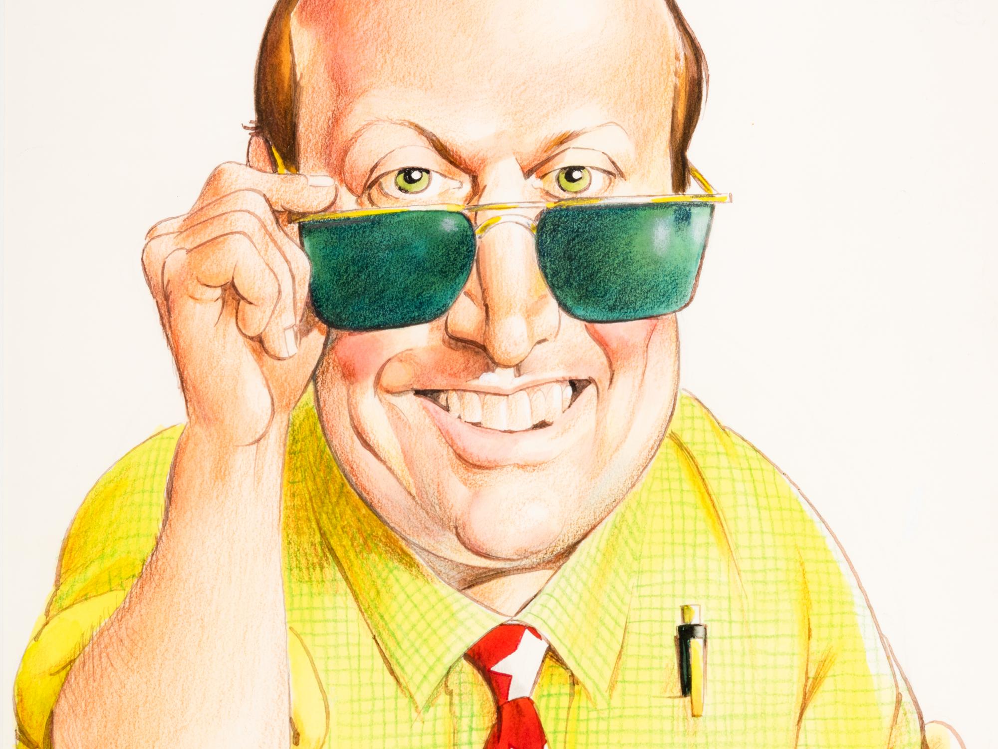 (Cartoon Art) DRUCKER, Mort (1929-2020). Original caricature painting of BILL ZWECKER.