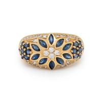 SAPPHIRE, DIAMOND, AND YELLOW GOLD FLOWER RING