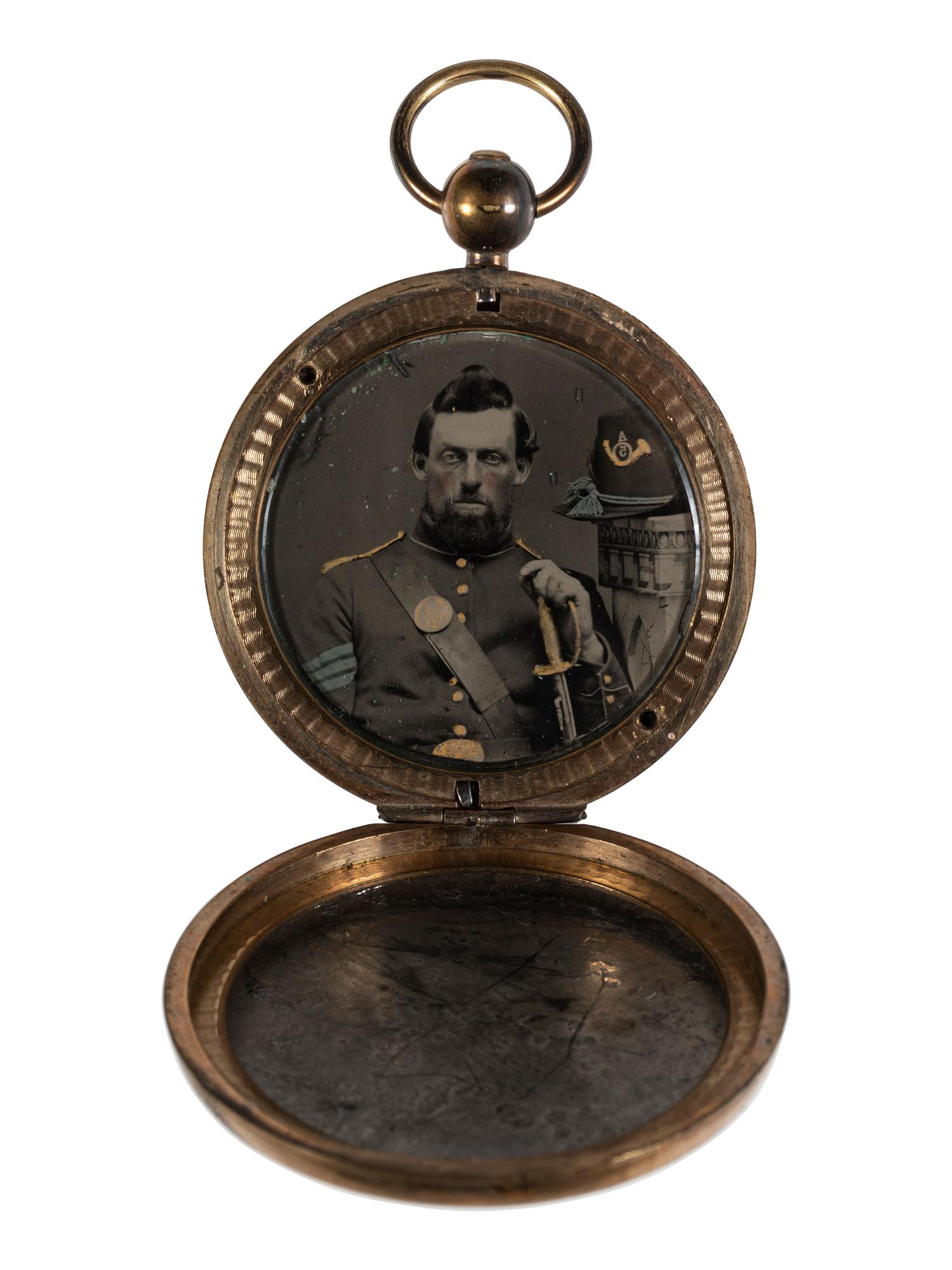 [CIVIL WAR]. Sweetheart locket containing ambrotype of a 5th US Infantry sergeant.
