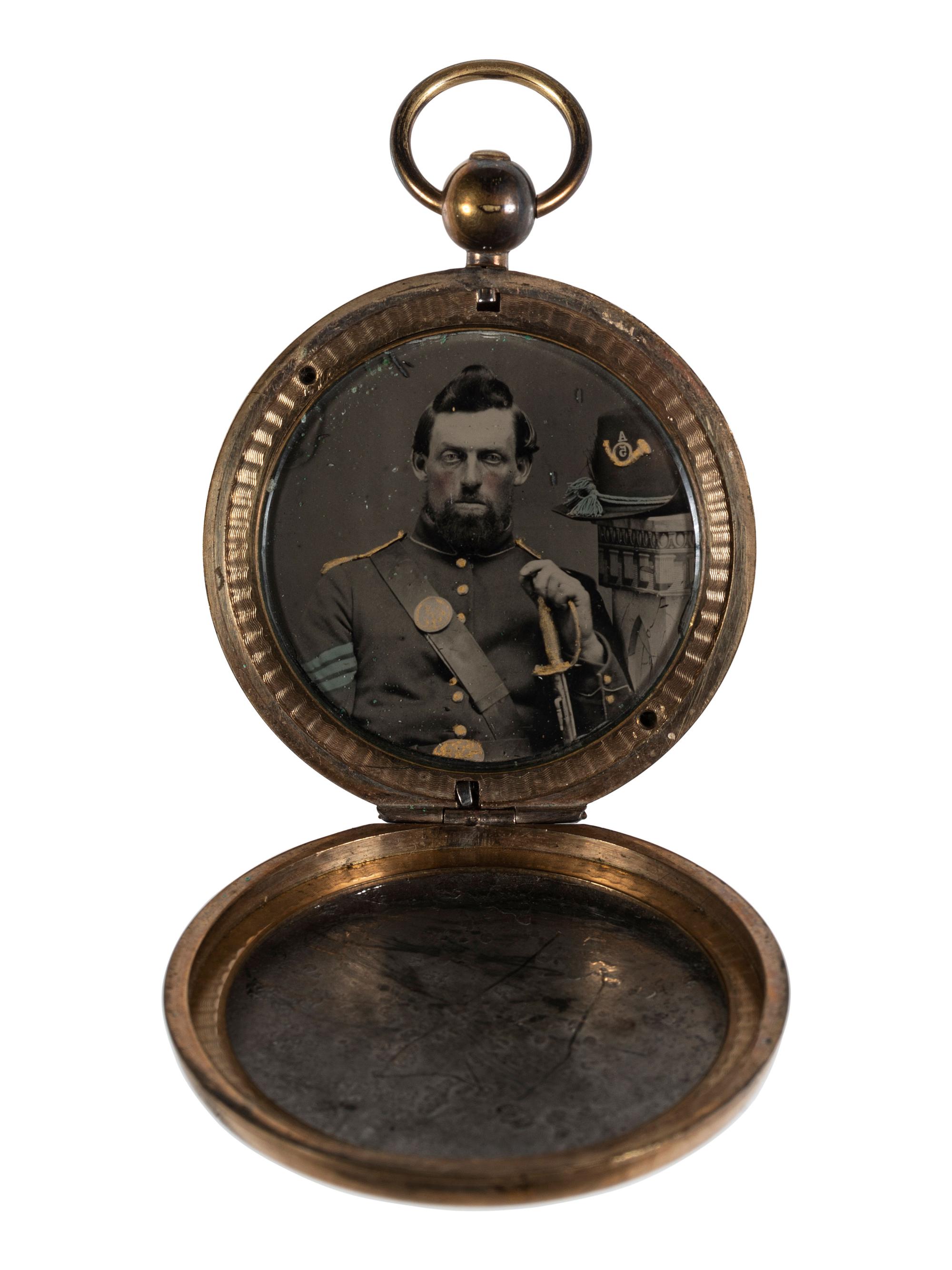 [CIVIL WAR]. Sweetheart locket containing ambrotype of a 5th US Infantry sergeant.
