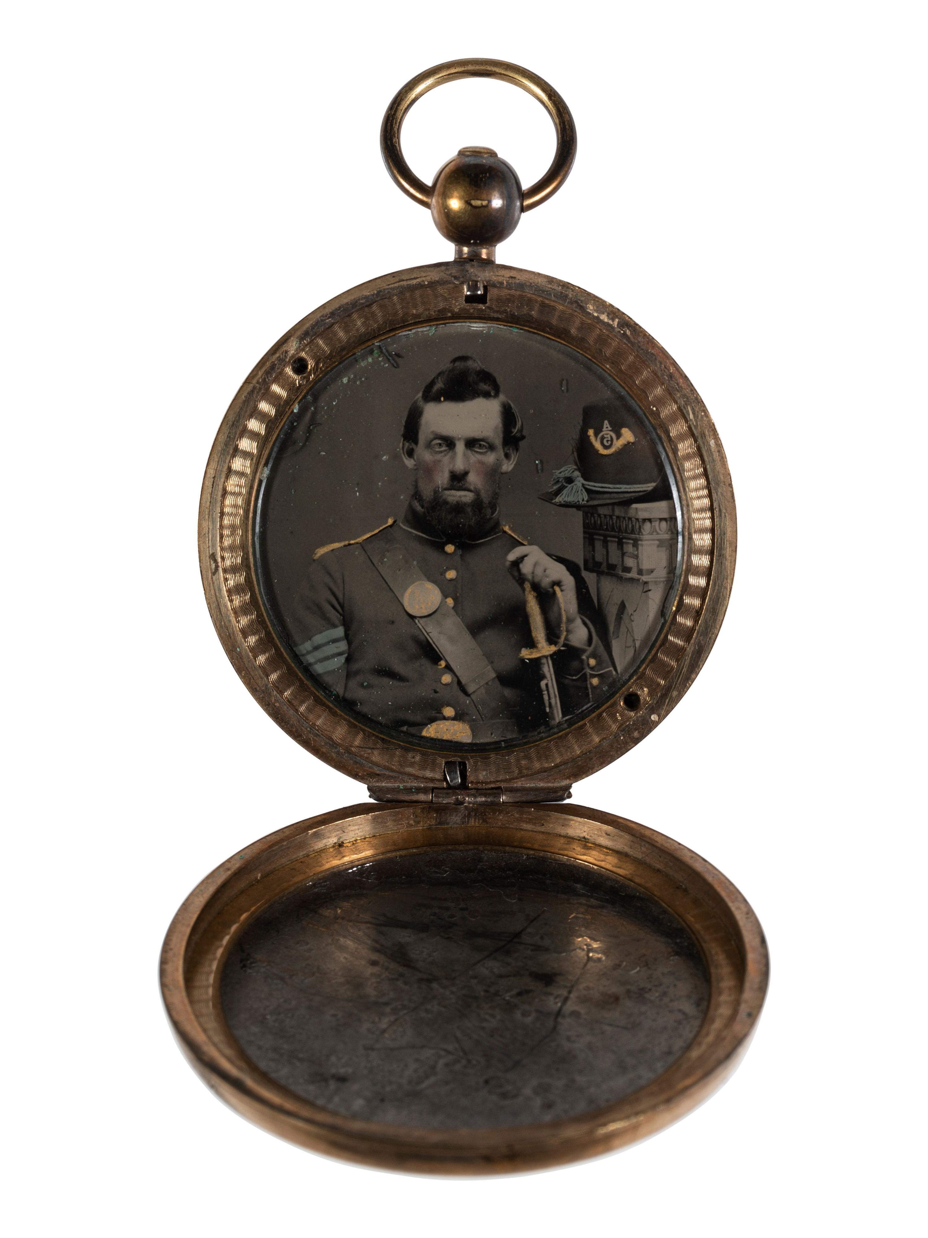 [CIVIL WAR]. Sweetheart locket containing ambrotype of a 5th US Infantry sergeant.