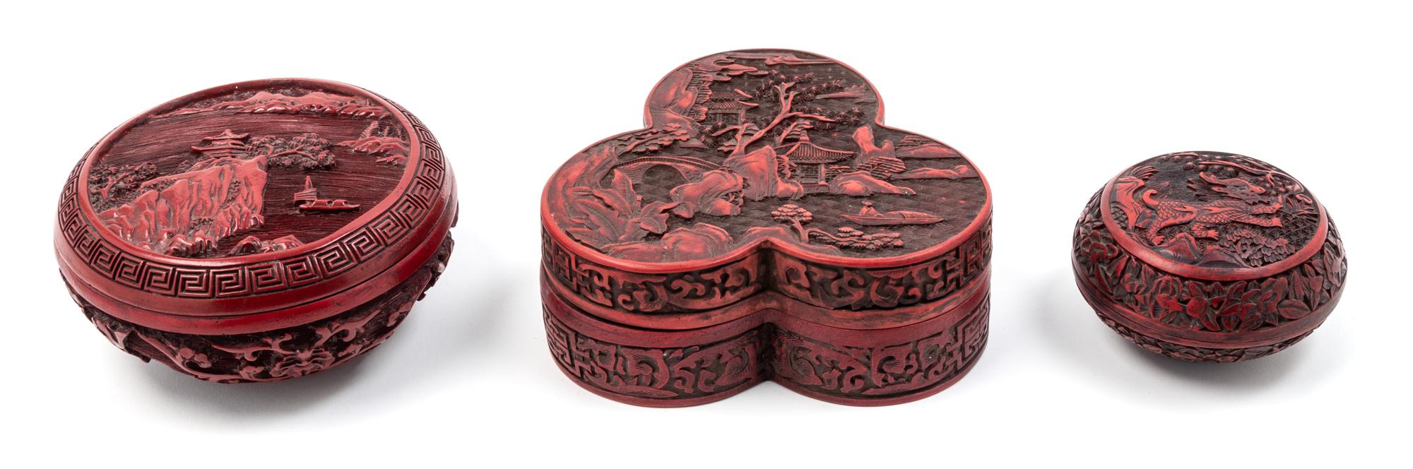 Three Cinnabar Boxes Width of widest 6 1/2 inches. — 20TH CENTURY