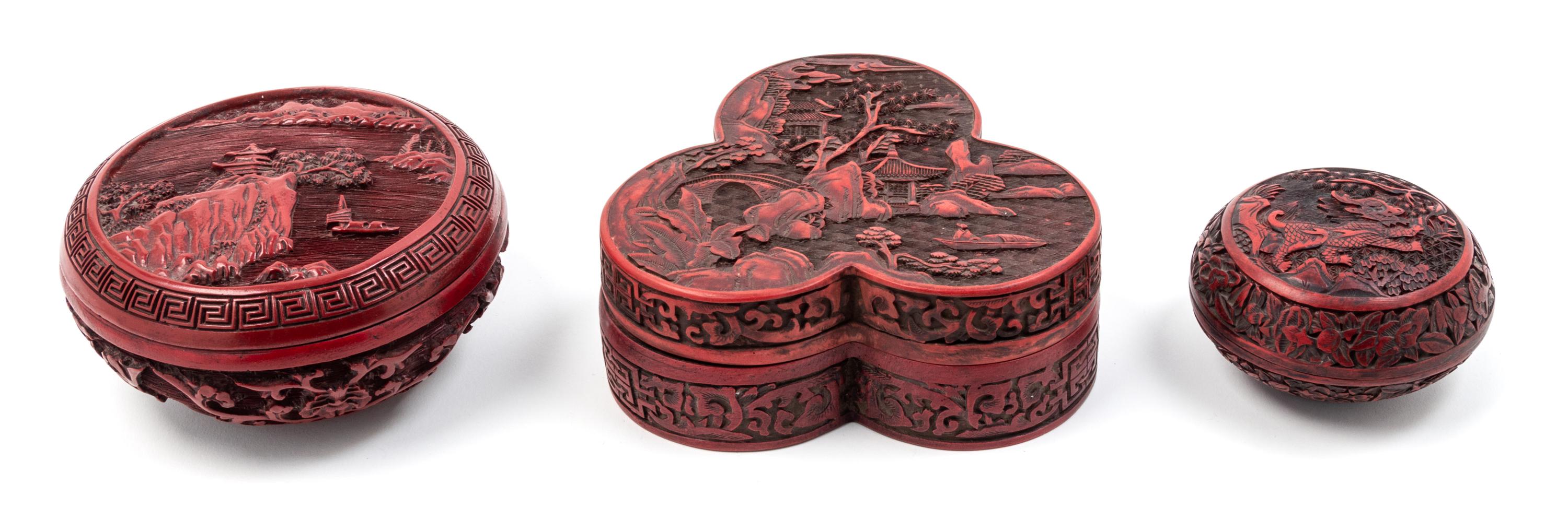 Three Cinnabar Boxes Width of widest 6 1/2 inches. — 20TH CENTURY