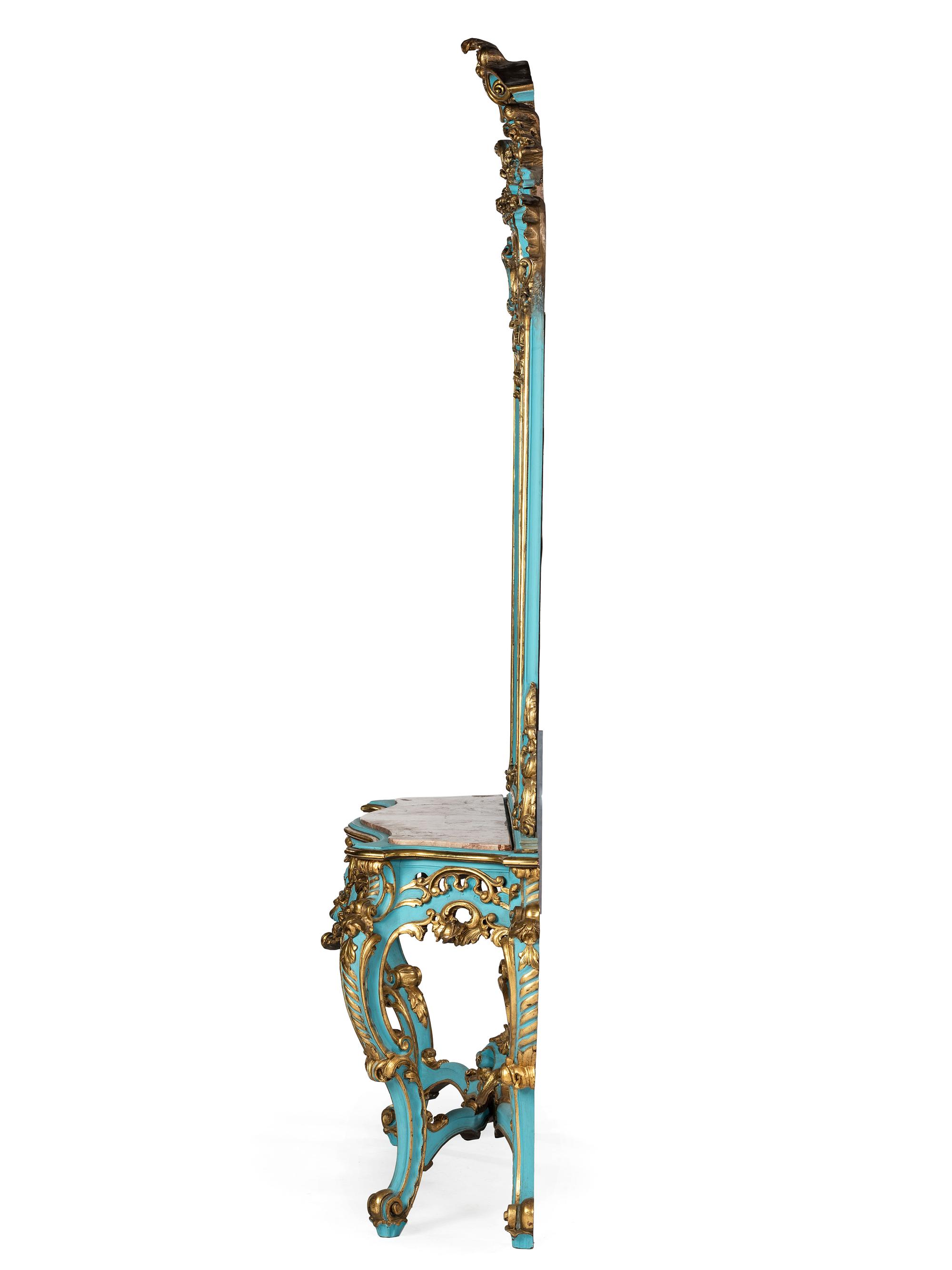 A Painted Italian Baroque Style Console Table and Mirror