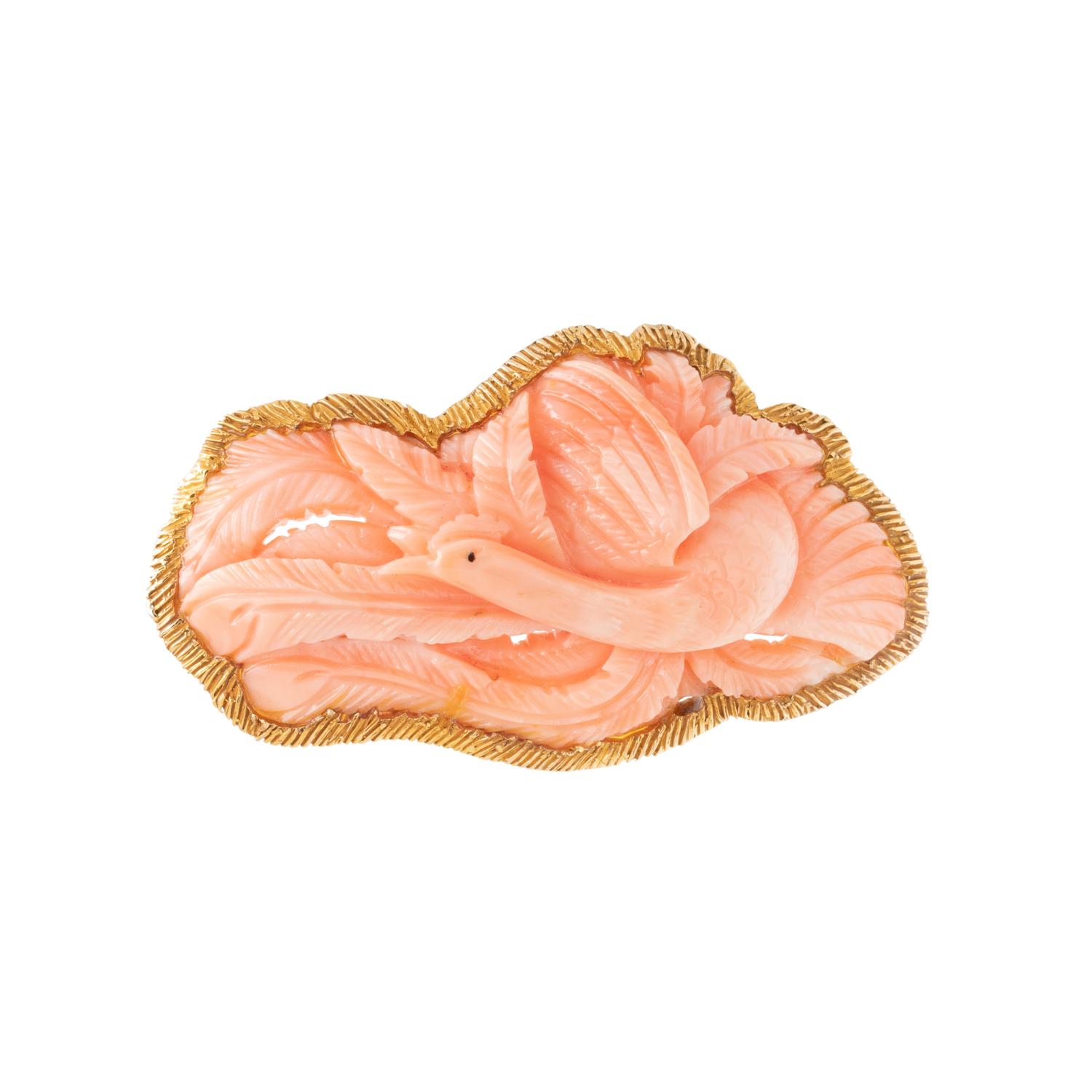 CORAL BIRD BROOCH