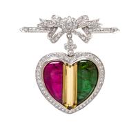 An 18 Karat White Gold, Tourmaline and Diamond Heart Pendant/Brooch, 17.40 dwts.