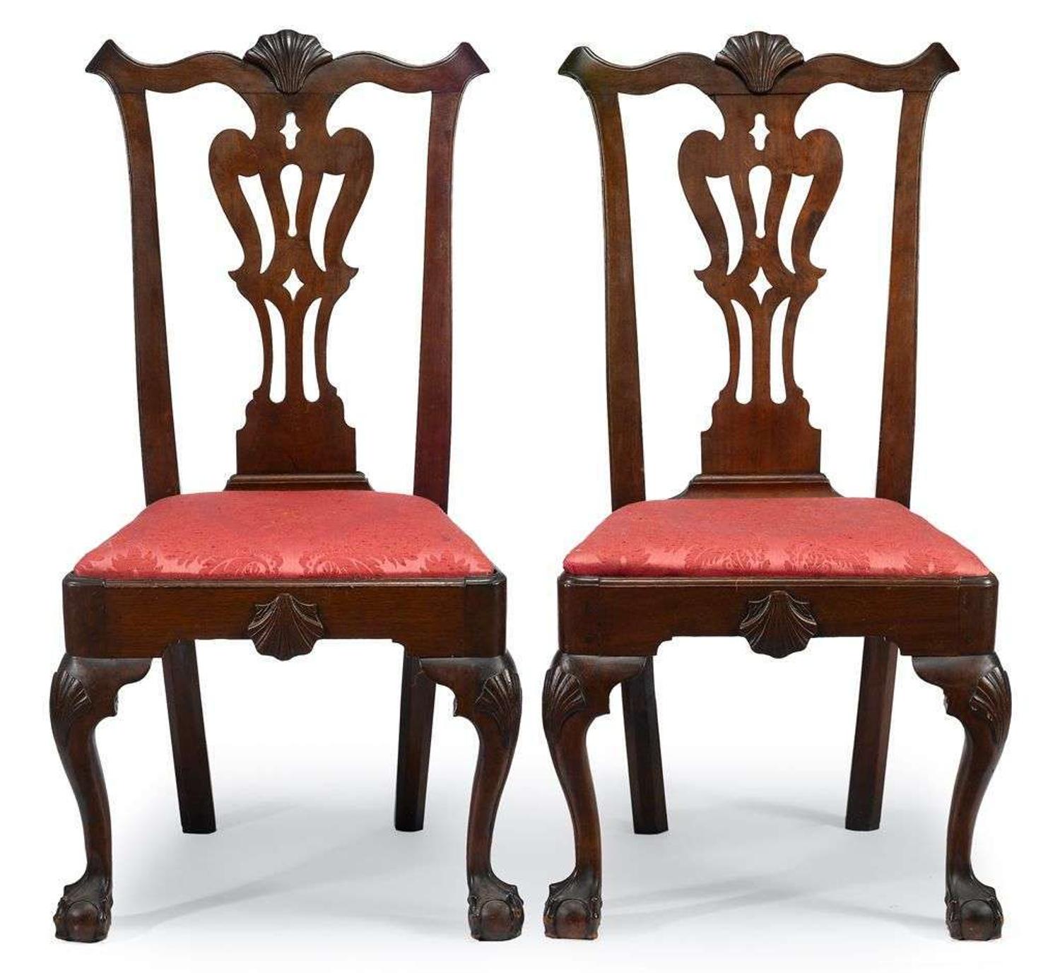 Pair of Chippendale shell-carved mahogany side chairs philadelphia, pa, circa 1770