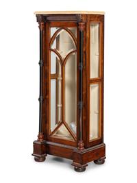 An English Part-Ebonized Rosewood Marble-Top Vitrine Cabinet