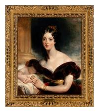 Portrait of the Artist's Sister Sarah Wyatt Gray, née Wood (b. 1812), half-length, in a red dress sitting next to a column , 1832