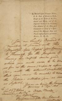 [British Isles] Nelson, Horatio. Manuscript Document, signed