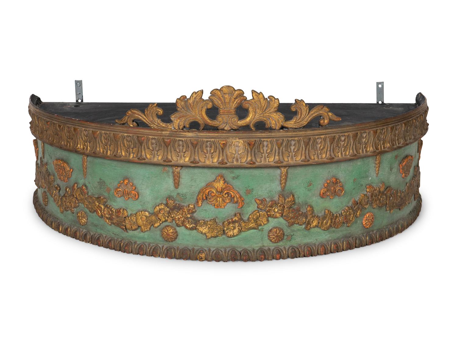 A Louis XVI Style Parcel Gilt, Painted and Carved Wood Bed Crown — 19TH/20TH CENTURY