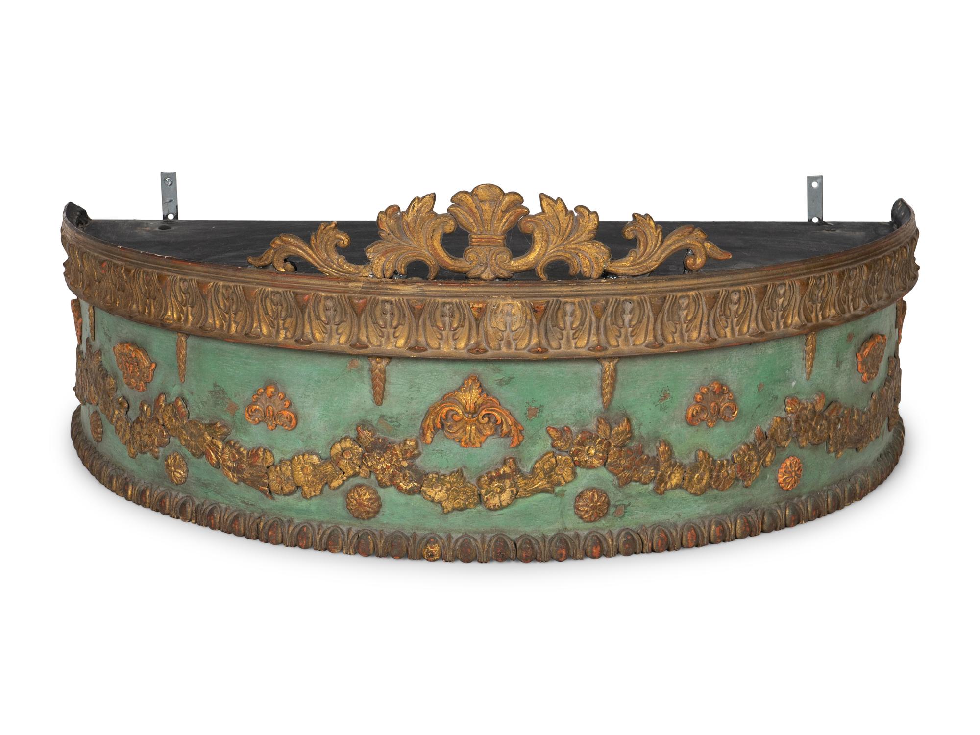 A Louis XVI Style Parcel Gilt, Painted and Carved Wood Bed Crown — 19TH/20TH CENTURY