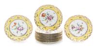 A Set of Eleven Dresden Porcelain Dessert Plates Diameter 8 1/8 inches.