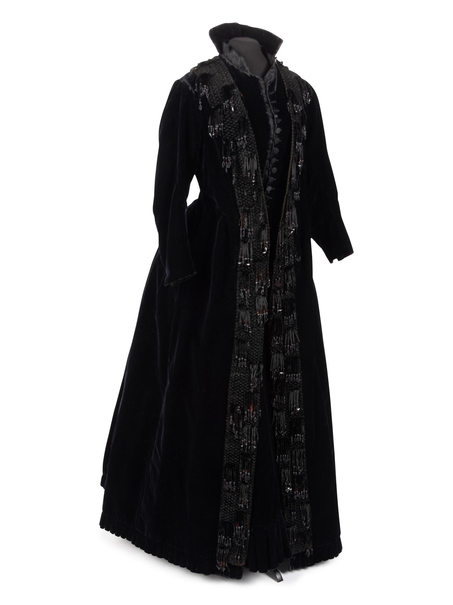 Three Velvet Pieces: One Two-Piece Dress Ensemble with Lace Collar, One Bodice, 1880s