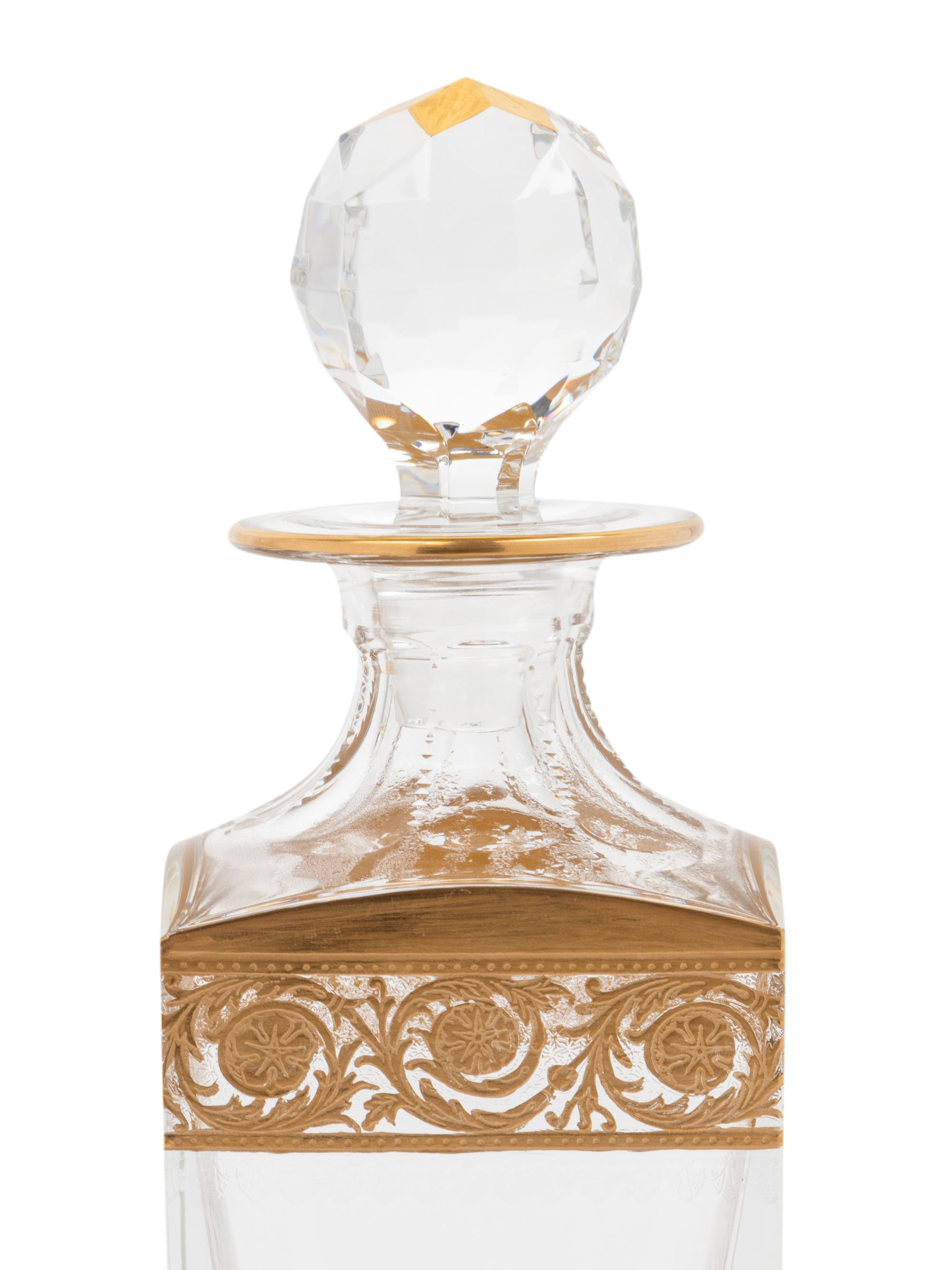 A Pair of Saint Louis Gilt-Decorated Glass Decanters