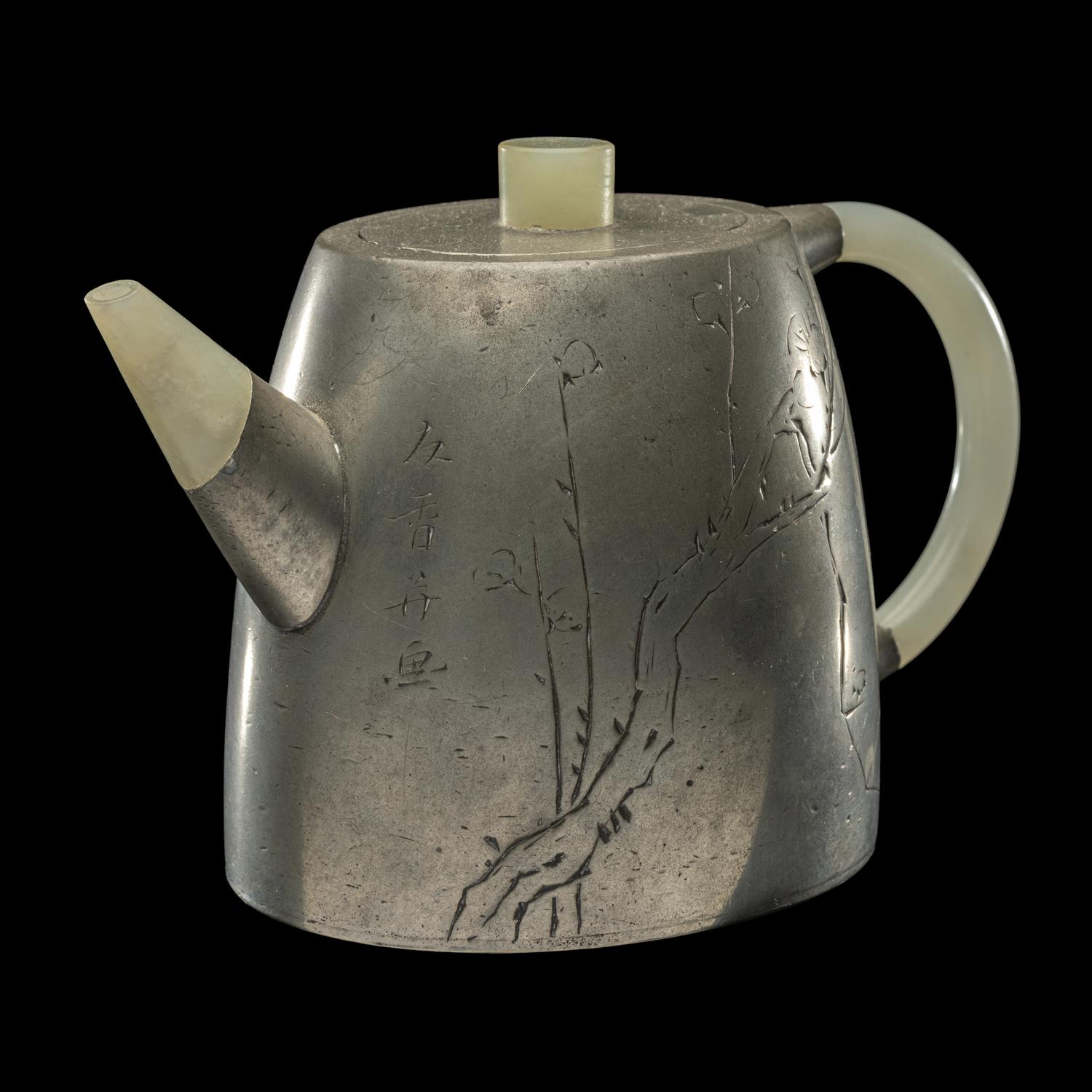 A Chinese Jade and Pewter Teapot