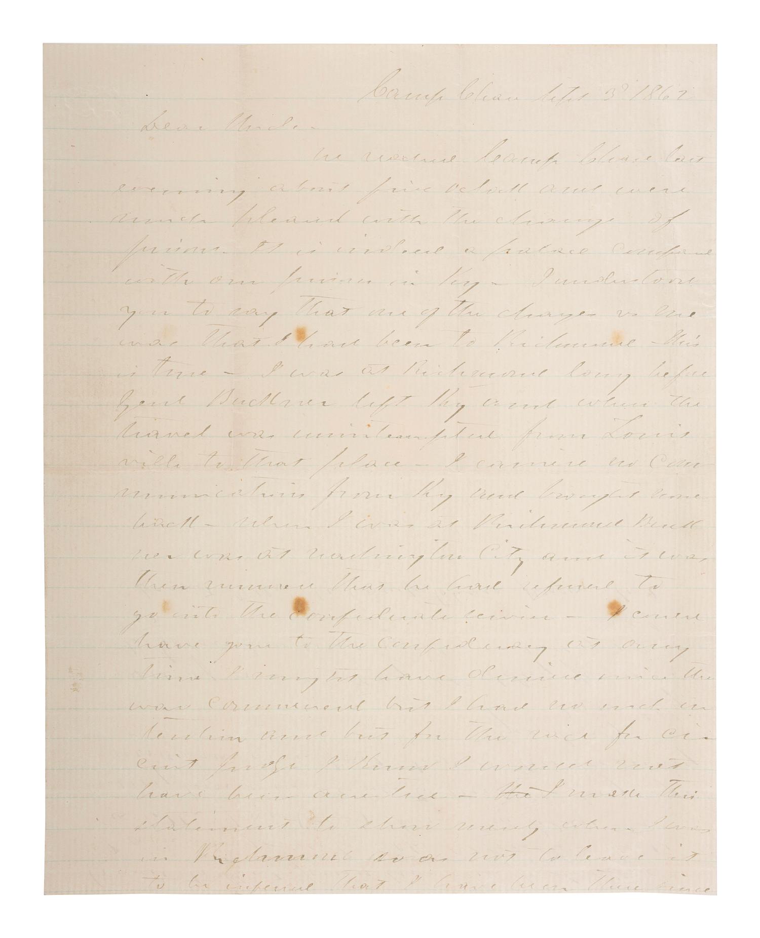 [CIVIL WAR]. Archive of 16 letters to Judge James Pryor, including some from Judge William S. Pryor.