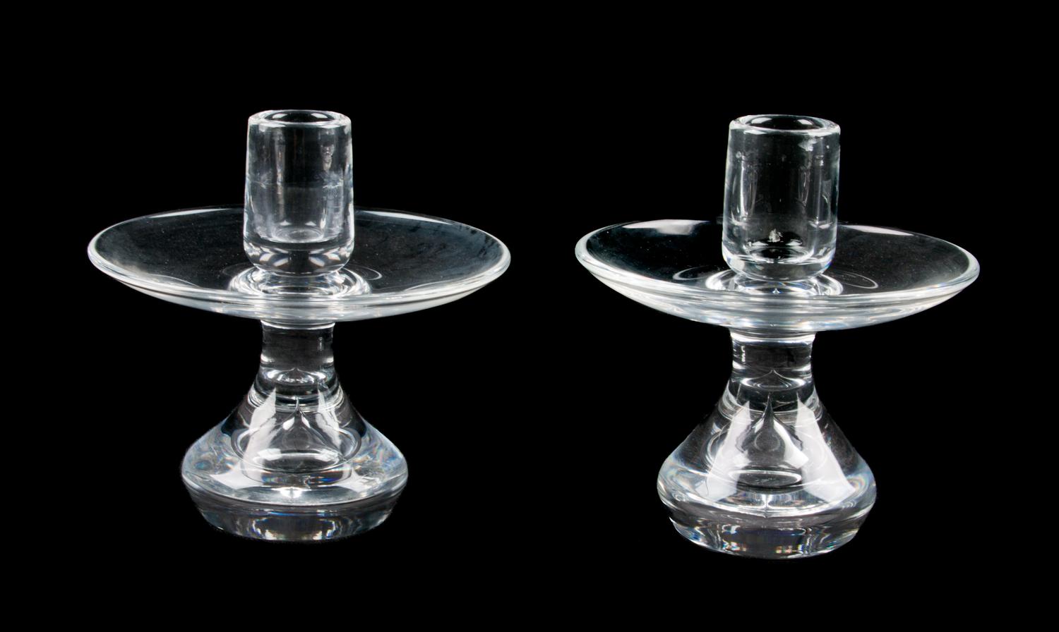 A Pair of Steuben Candlesticks Height 5 inches.