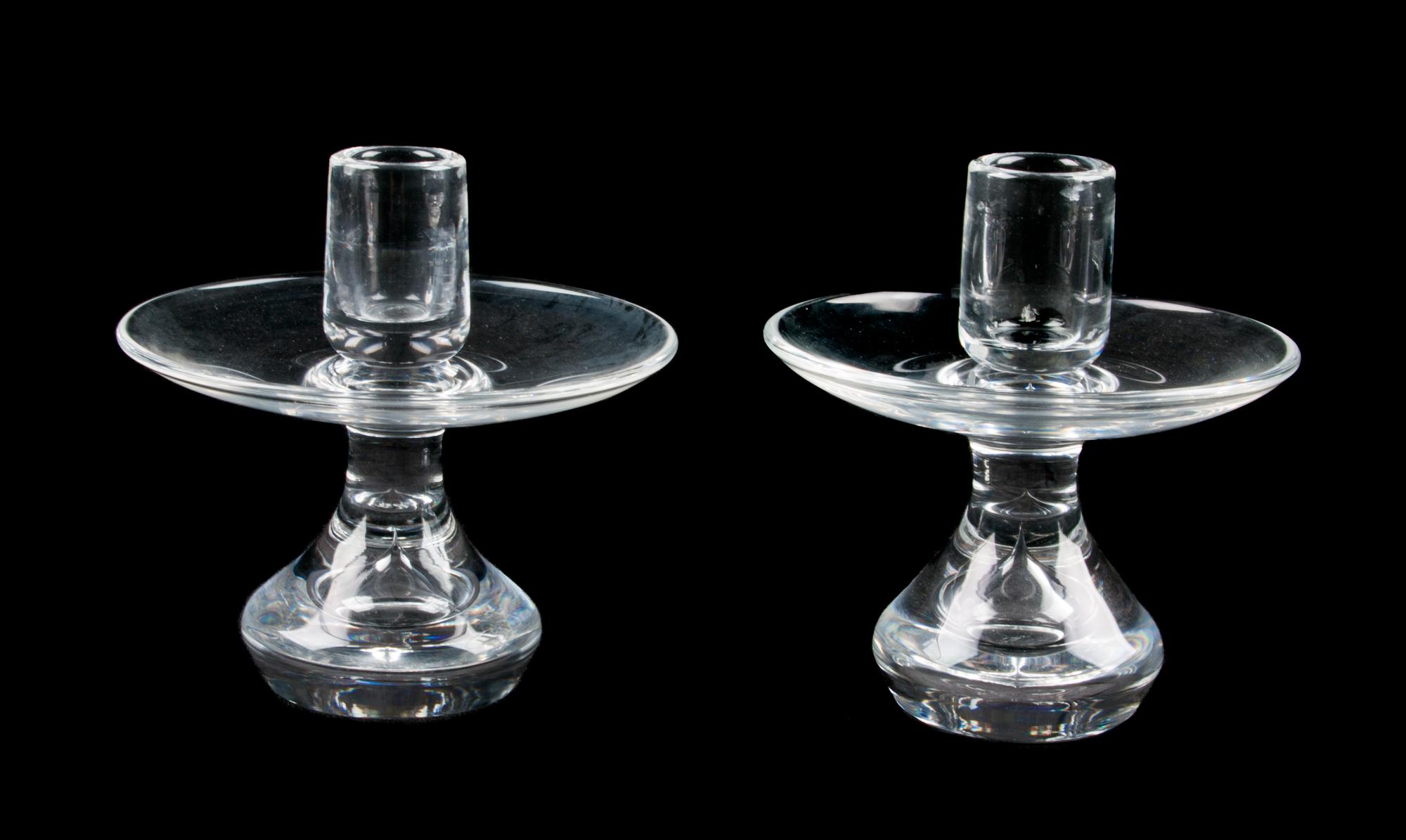 A Pair of Steuben Candlesticks Height 5 inches.