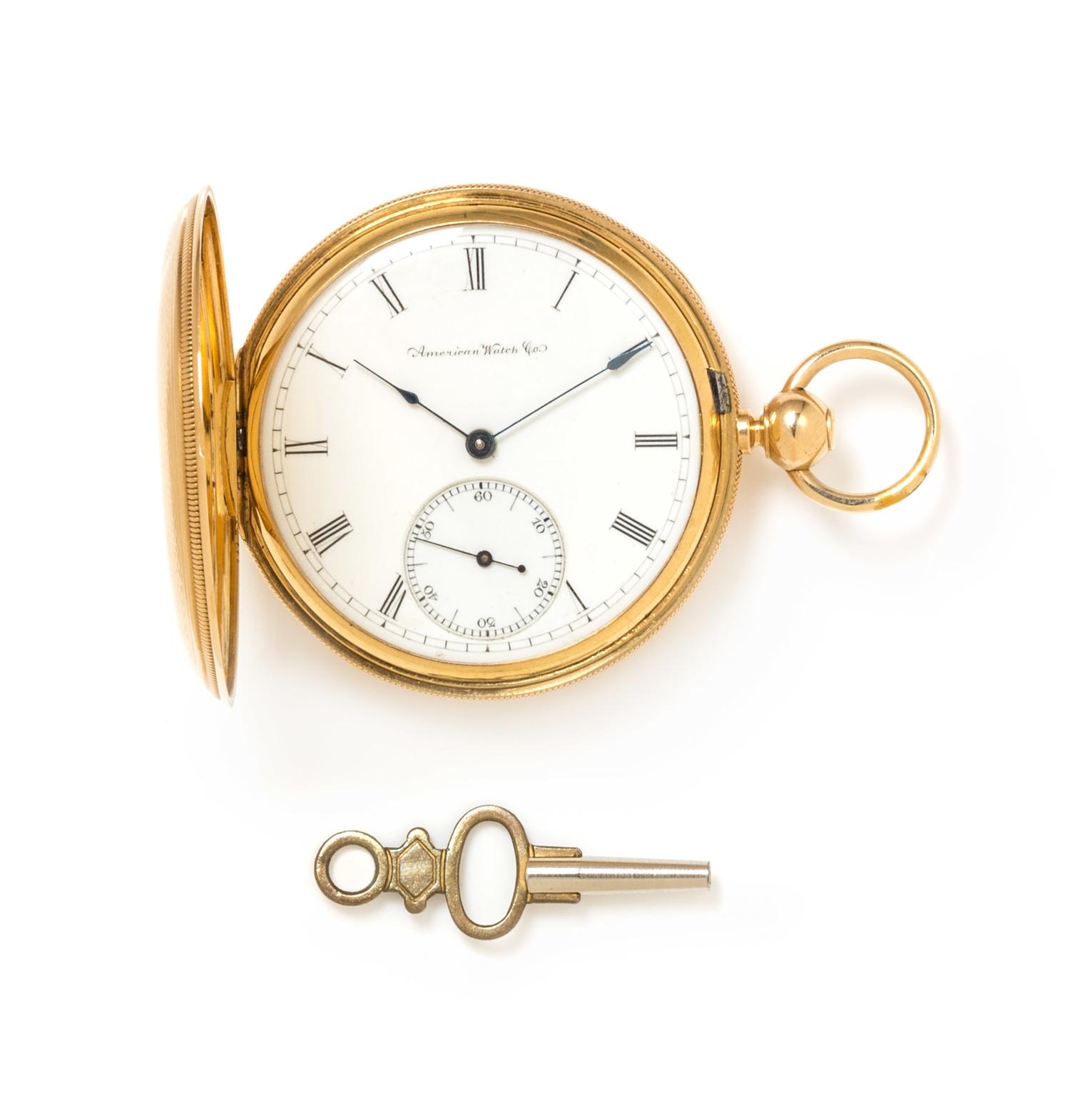 A Yellow Gold Hunter Case Pocket Watch, Waltham, Circa 1869, 43.40 dwts.
