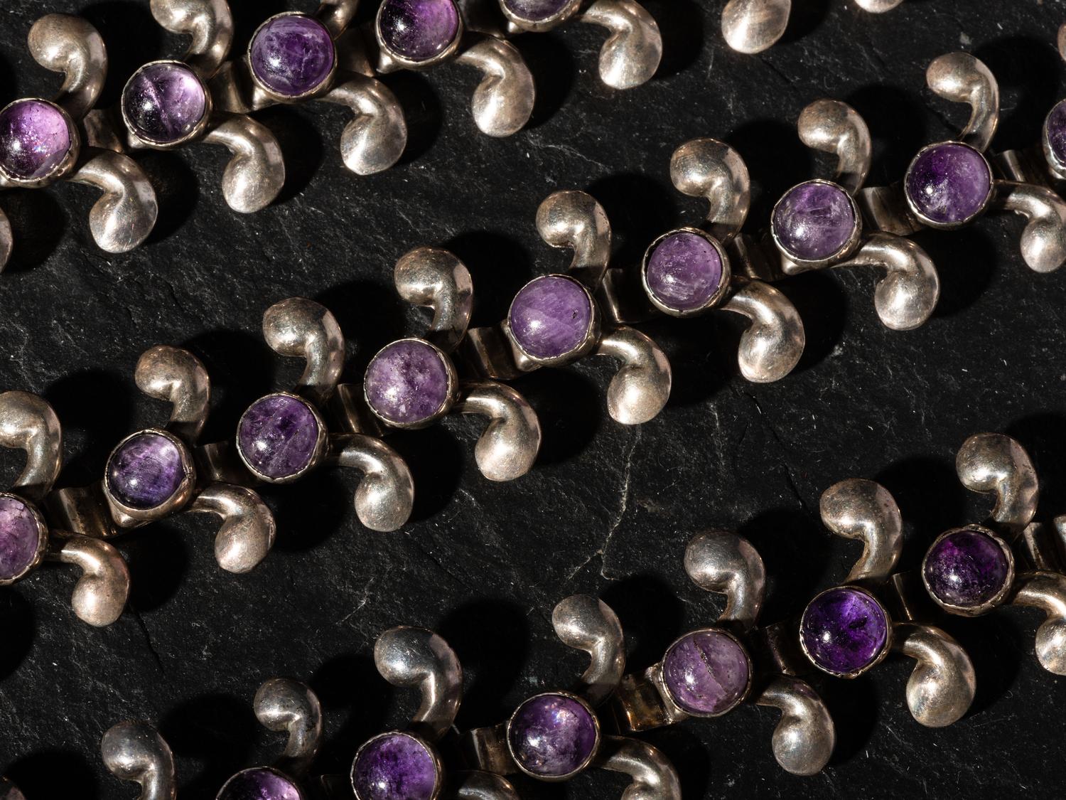 Taxco Silver and Amethyst Link Bracelets