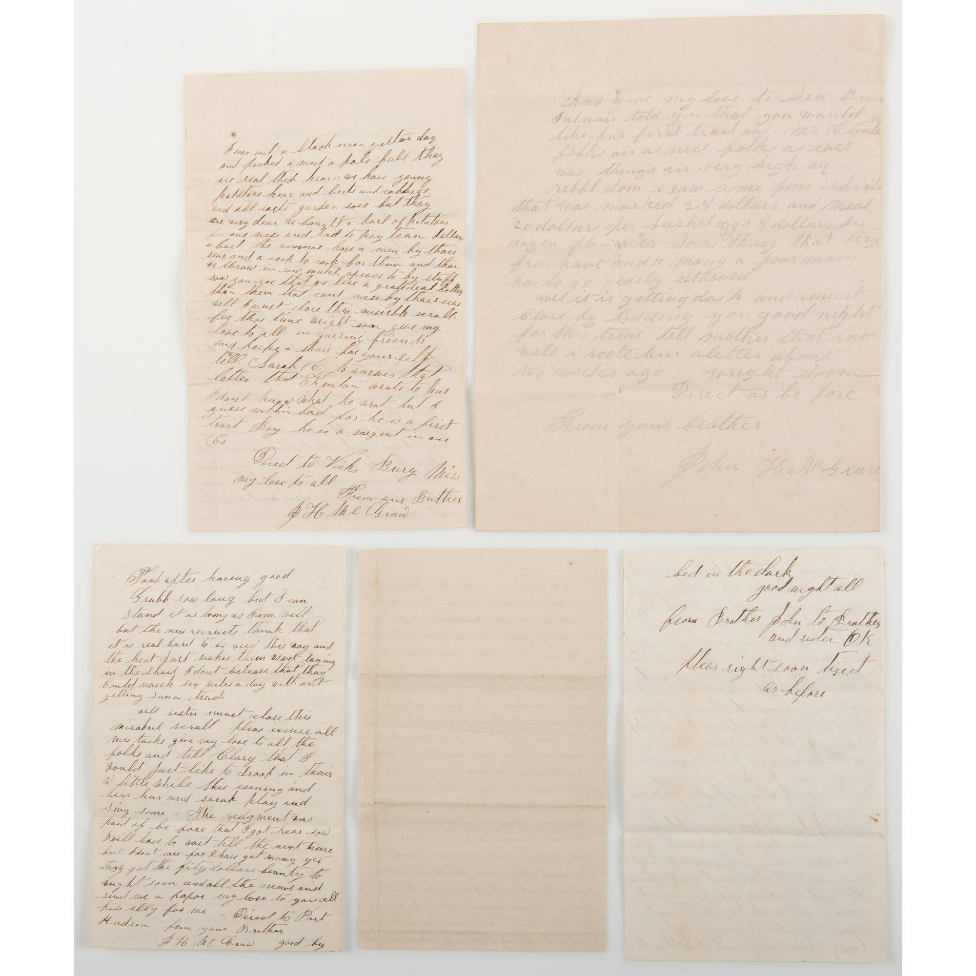 Civil War Archive of John McGraw, 6th Michigan Infantry, Incl. Correspondence from New Orleans and Vicksburg