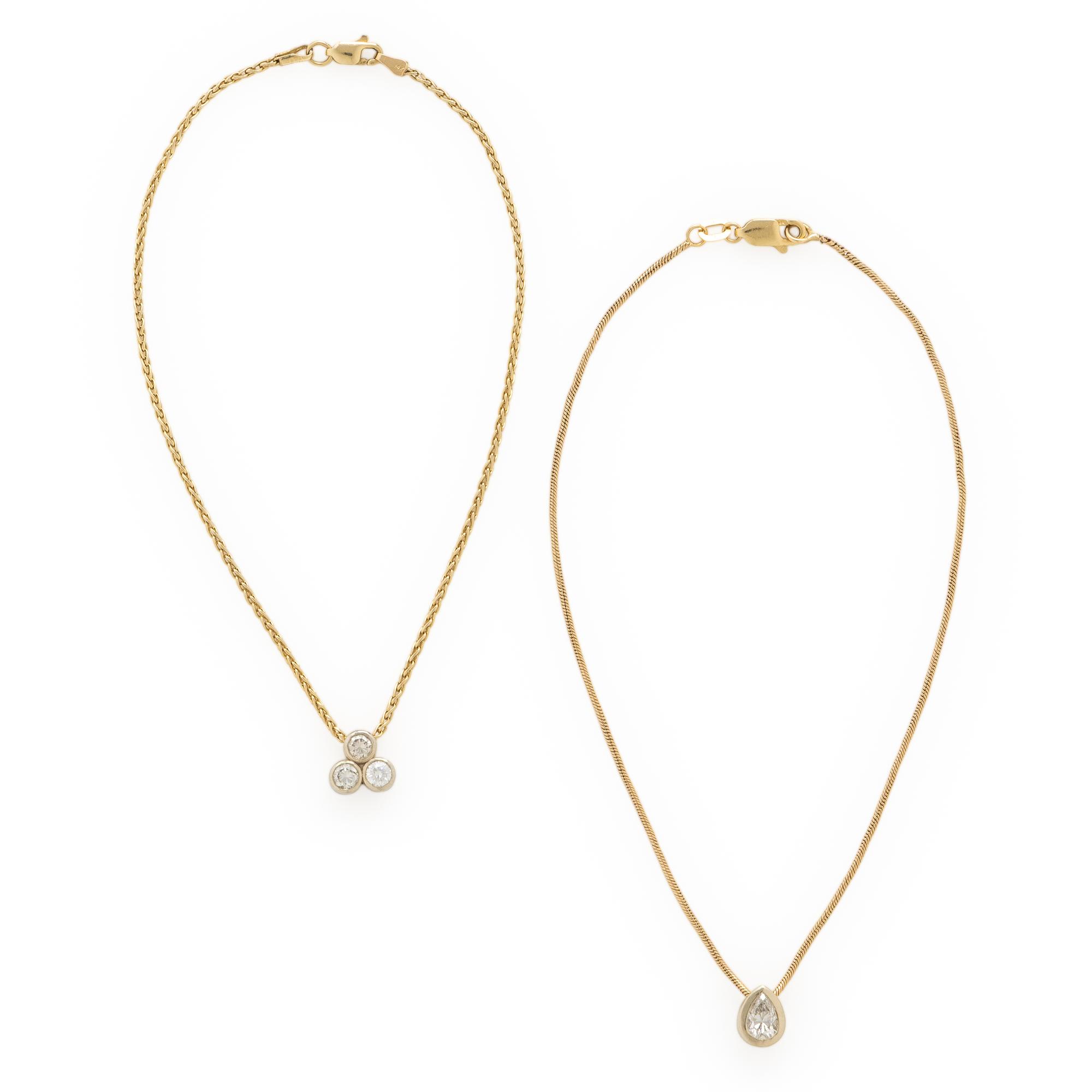 Two Yellow Gold and Diamond Anklets