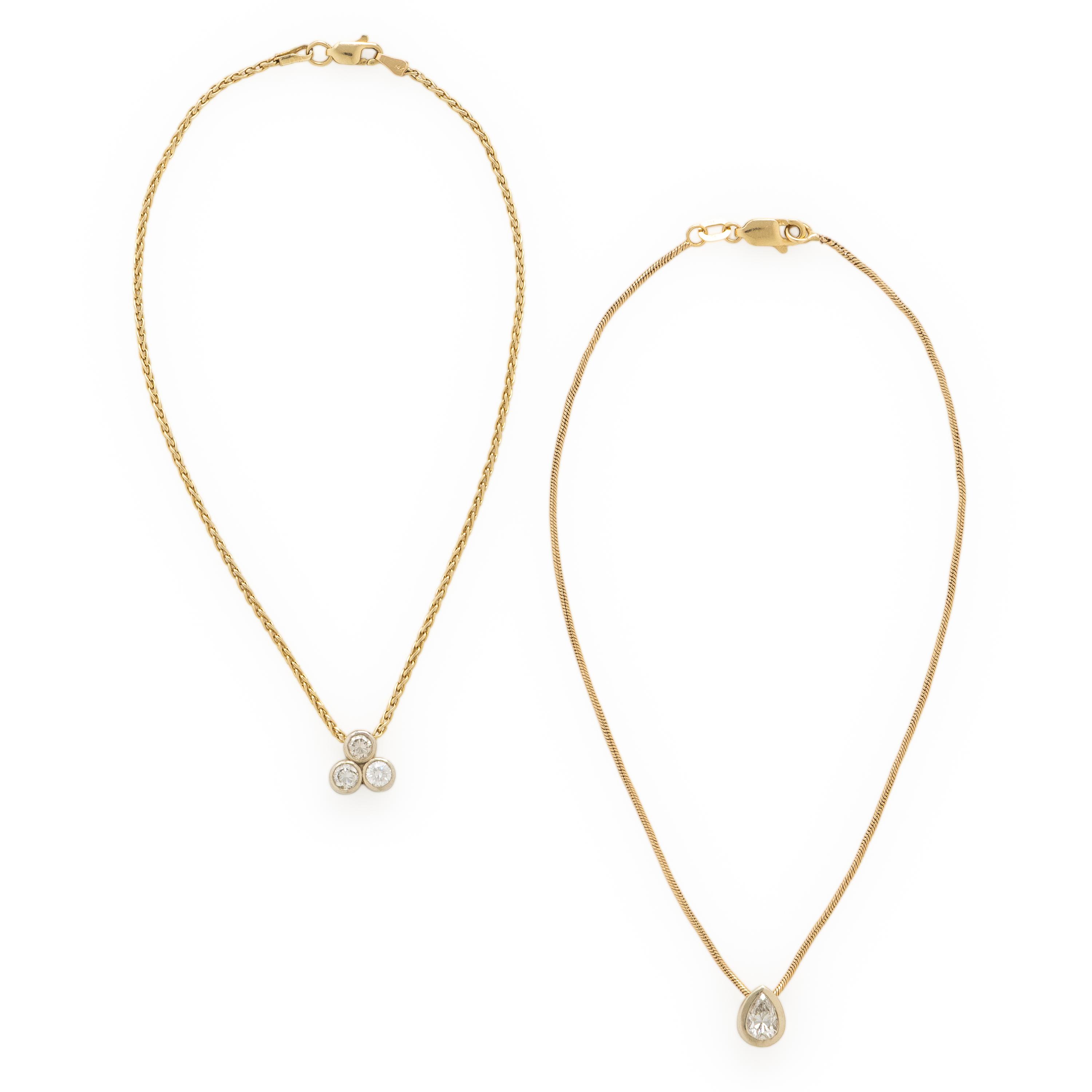 Two Yellow Gold and Diamond Anklets
