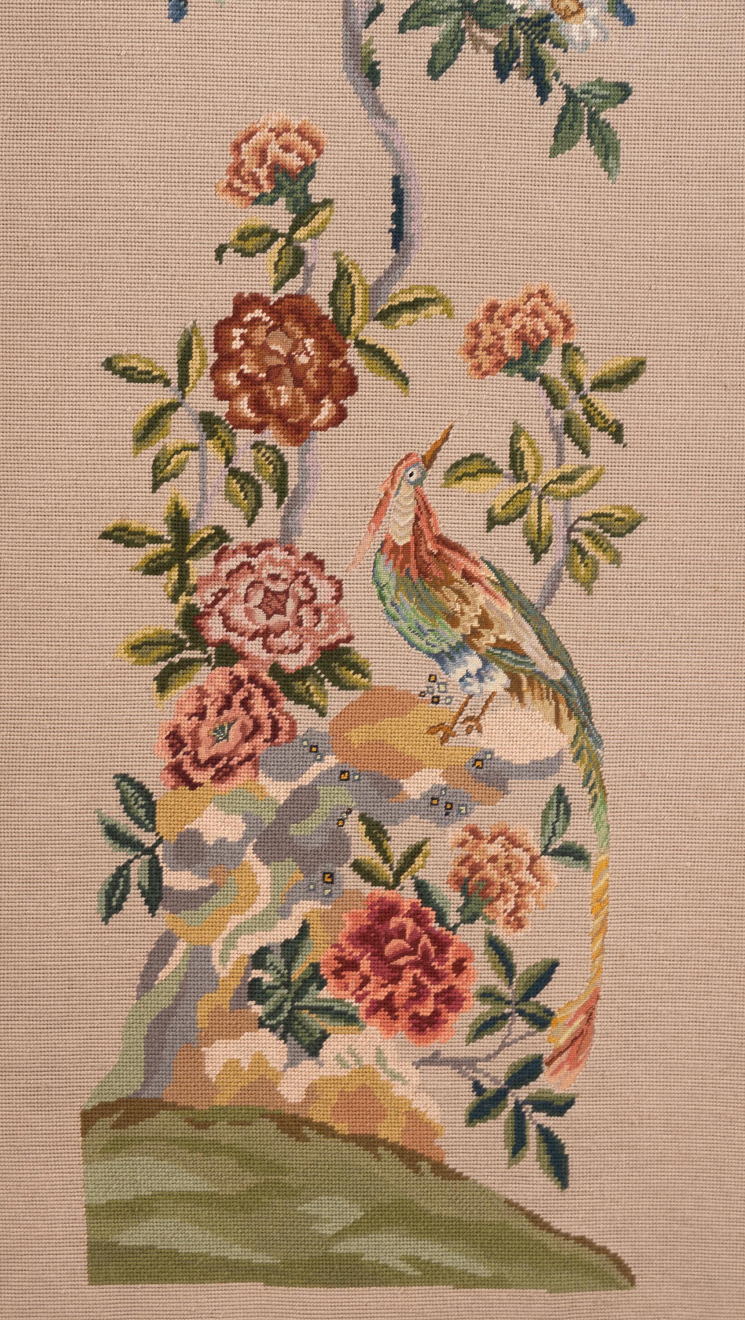 A Needlepoint-Inset Three-Panel Screen