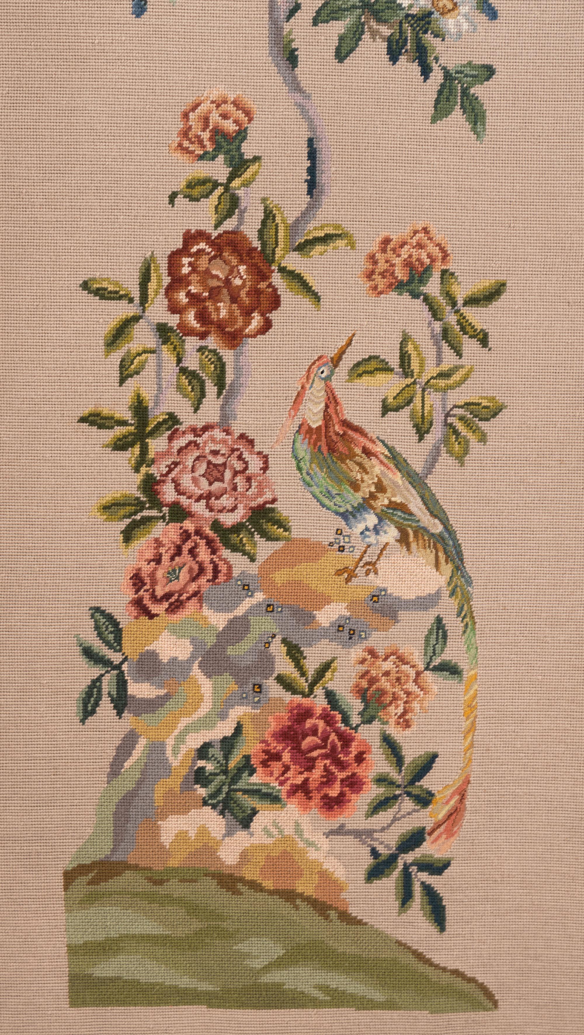 A Needlepoint-Inset Three-Panel Screen
