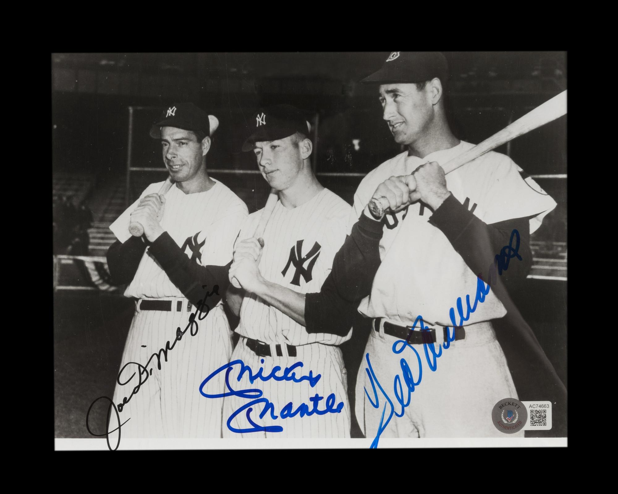 A Joe DiMaggio, Mickey Mantle and Ted Williams Triple Signed Autograph Photograph (Beckett Authentication Services Letter),