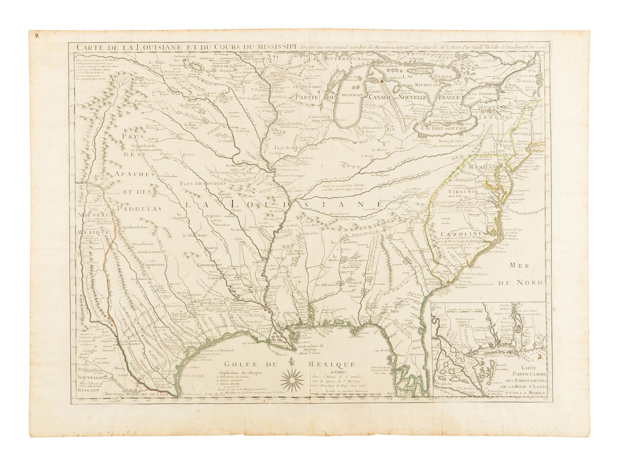 [MAP]. DE L'ISLE, Guillaume (1675-1726). Carte de la Louisiane et du Cours du Mississippi . Paris, 1718.